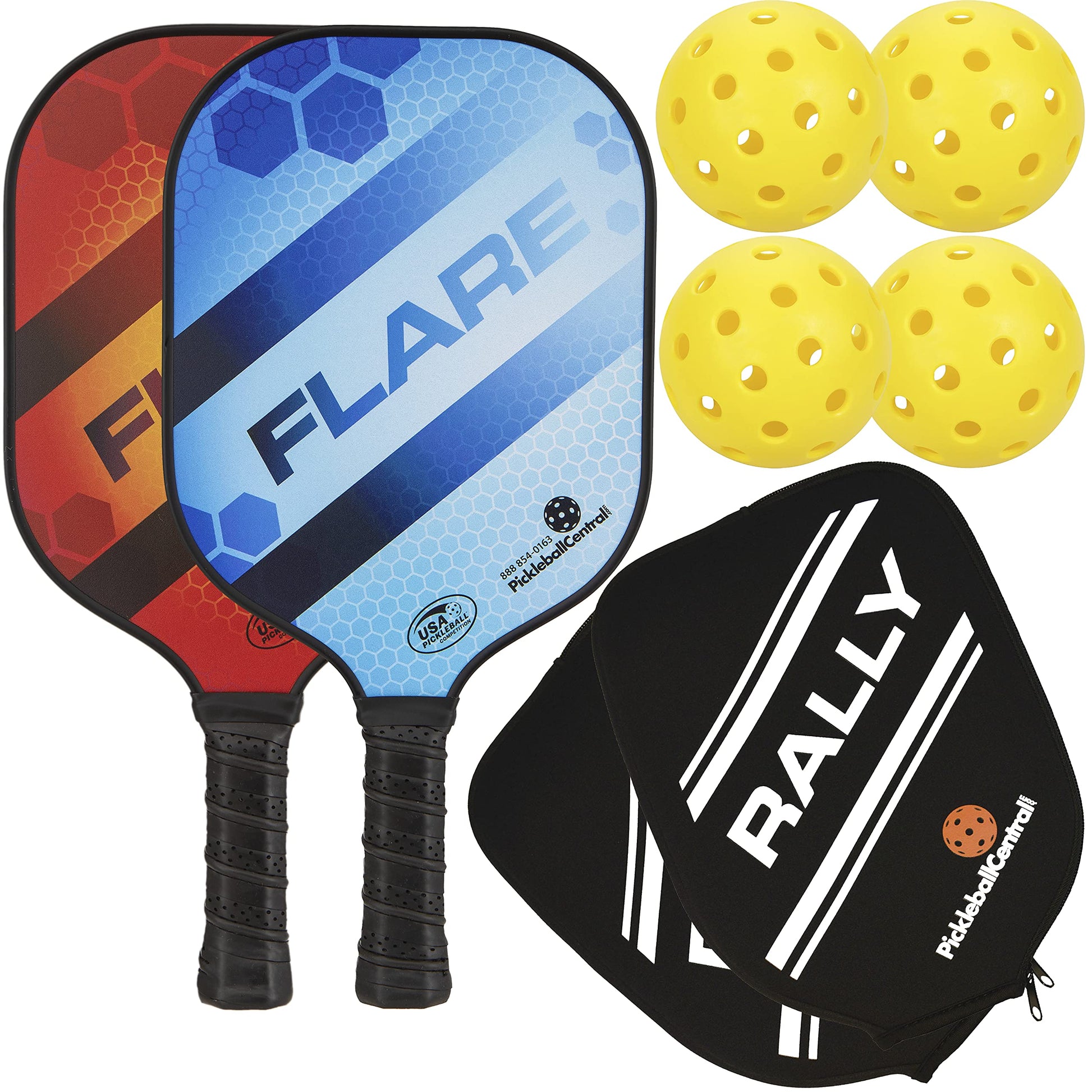 Paleta de Pickleball Rally Flare Azul/Rojo con Grafito y Núcleo de Panal de Polímero (Paquete de 2)