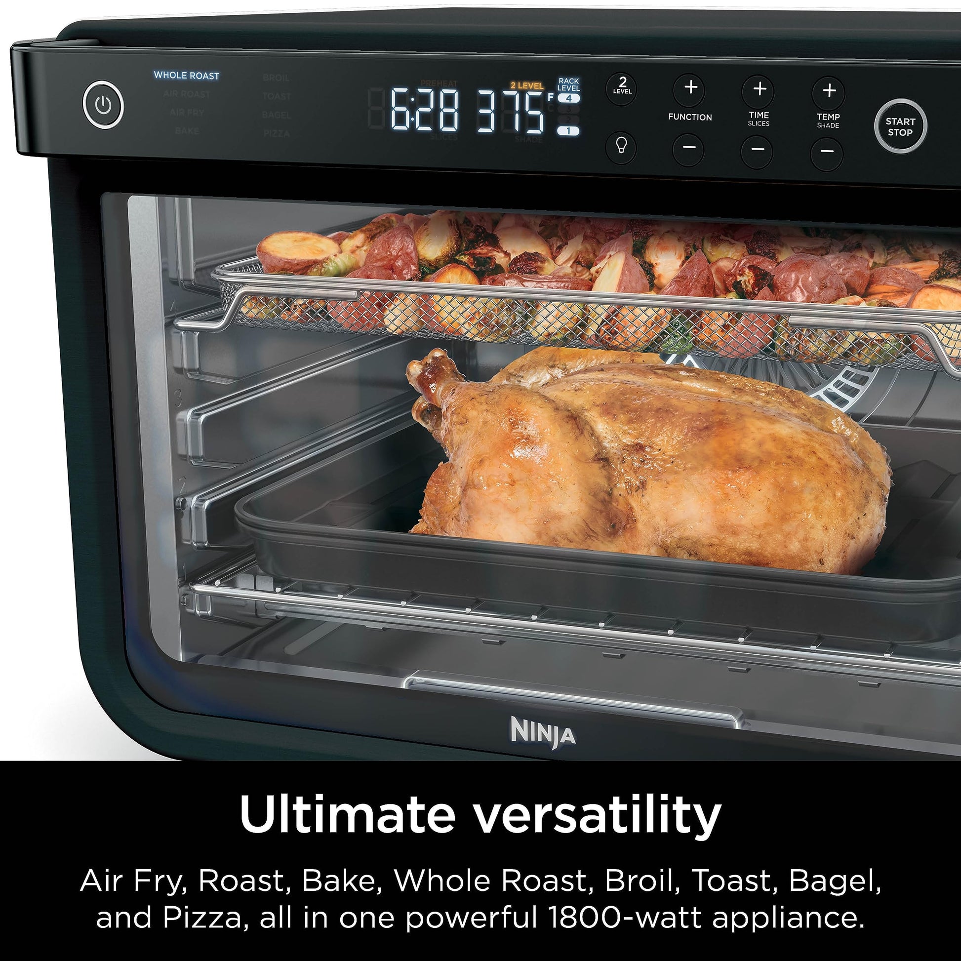 Ninja DT202BK Foodi 8 en 1 XL Pro Air Fry Horno, convección de encimera grande y tostador digital, 1800 vatios, negro, 12 pulgadas