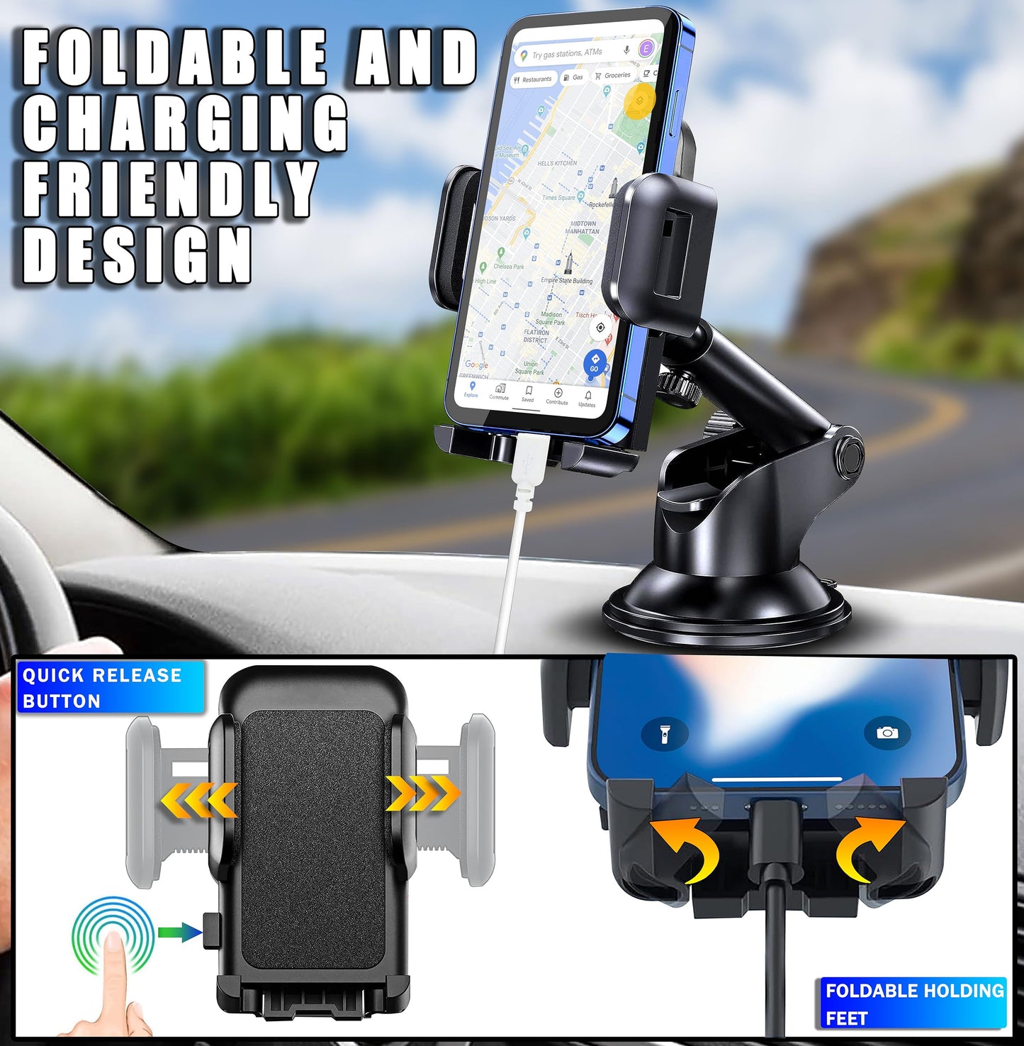Soporte Celular Automóvil, Base de Ventosa para Parabrisas y Salpicadero, Compatible con iPhone, Motorola, Xiaomi, Huawei