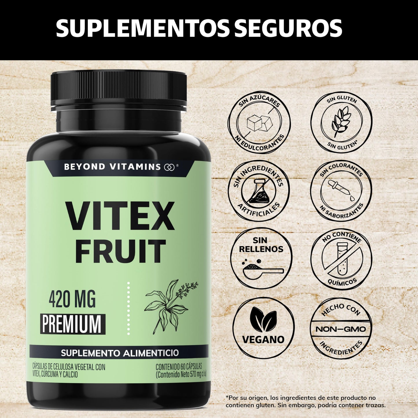 Beyond Vitamins | Vitex Fruit 420mg | Vegano | 1 cápsula al día, 2 meses de consumo