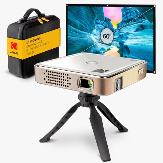 Proyector Ultra Mini DLP KODAK Luma 75 Portátil blanco con Trípode y Funda Incorporada