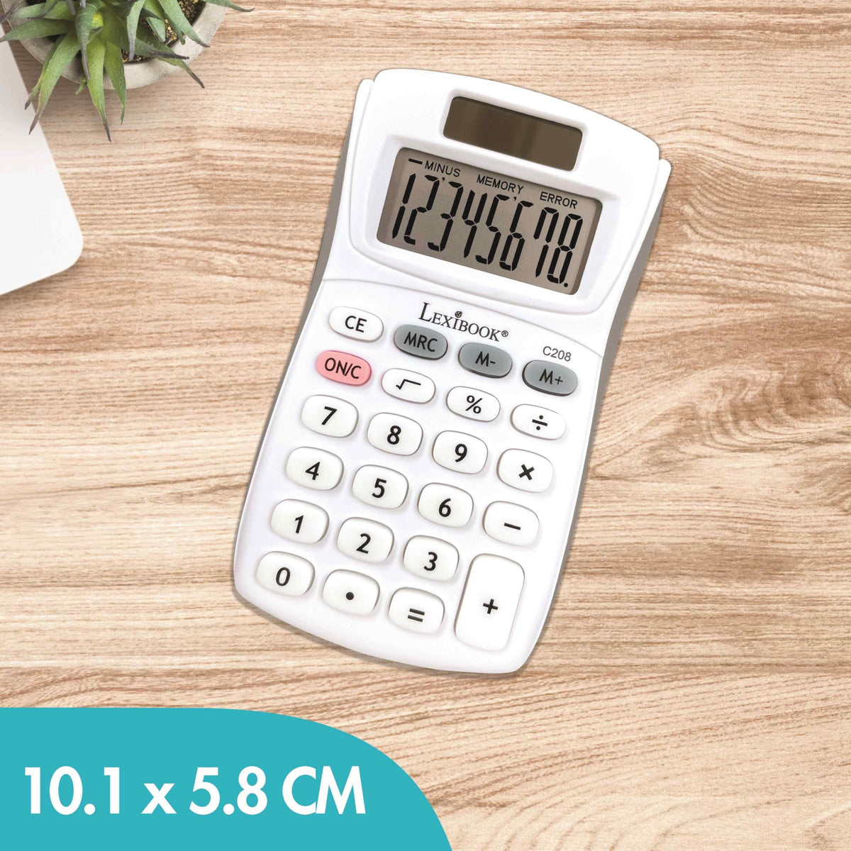 Calculadora de Bolsillo Lexibook Blanco y Gris Llaves de Silicona Suave 8 Dígitos Función Básica y de Memoria Energía Solar y Baterías