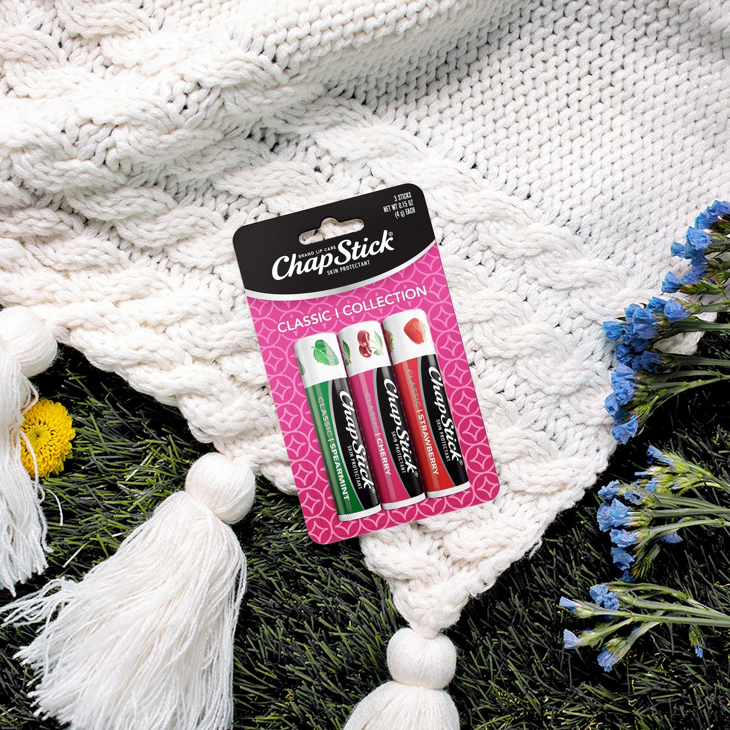 ChapStick Classic (3 Sticks) Cherry, Strawberry & Spearmint Flavor Skin Protectant Flavored Lip Balm Tube, 0.15 Ounce Each