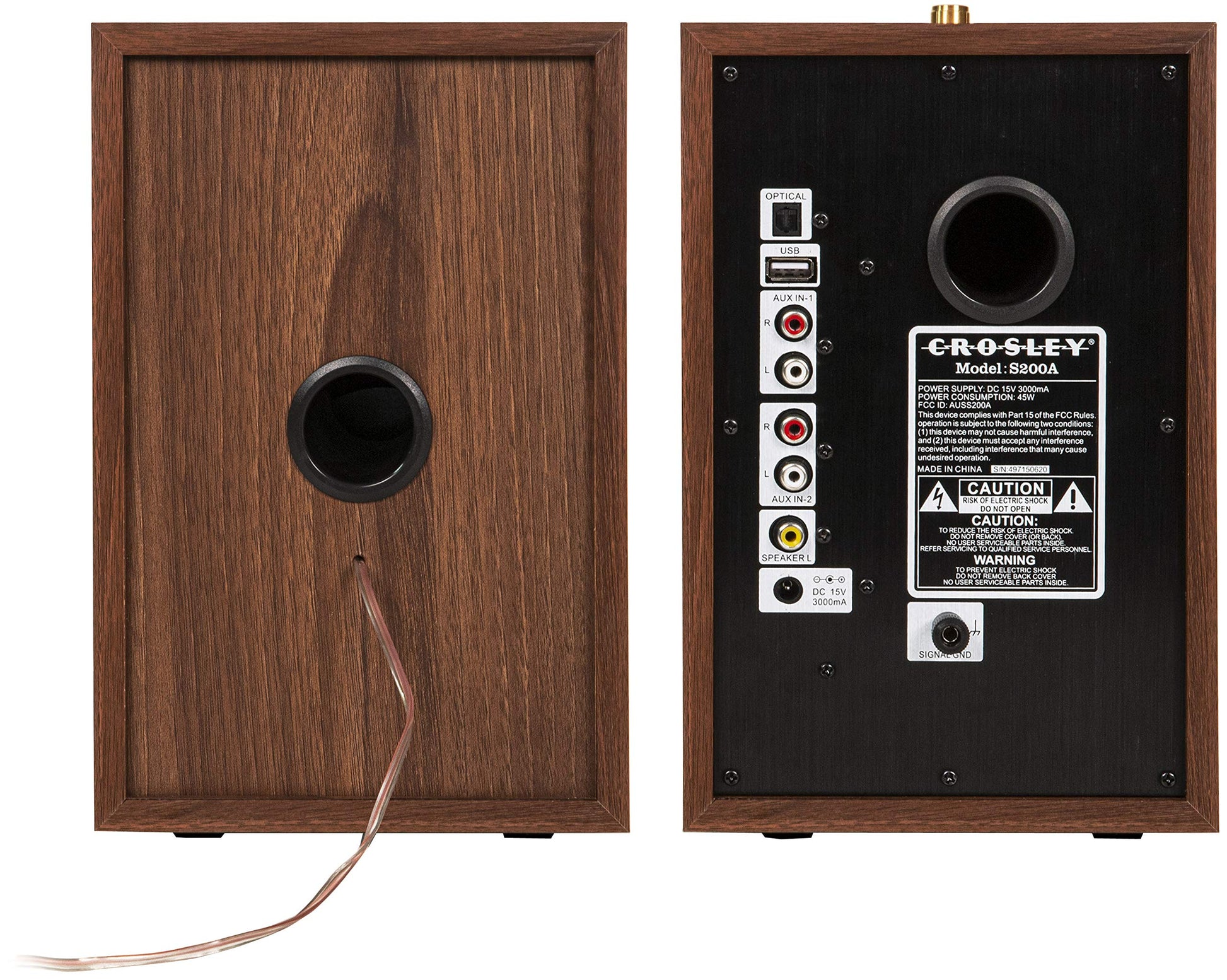 Crosley S200 - Altavoces estéreo Bluetooth de 4 Pulgadas con conexión óptica, USB y Auxiliar, Color Nogal