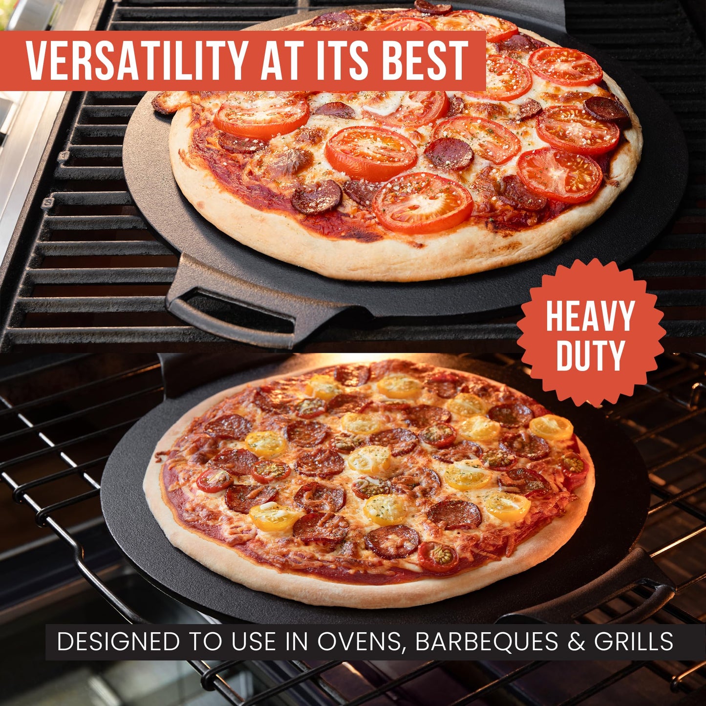 Chef Pomodoro Sartén para pizza de hierro fundido, con asas precondimentadas, bandeja para hornear, parrilla redonda para dosas, tawa roti, comal para tortillas, horno de pan (de 38 centímetros)