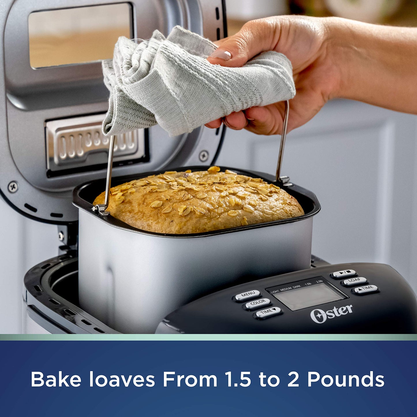 Máquina para Hacer Pan Oster Gris con ExpressBake Capacidad de 2 Libras