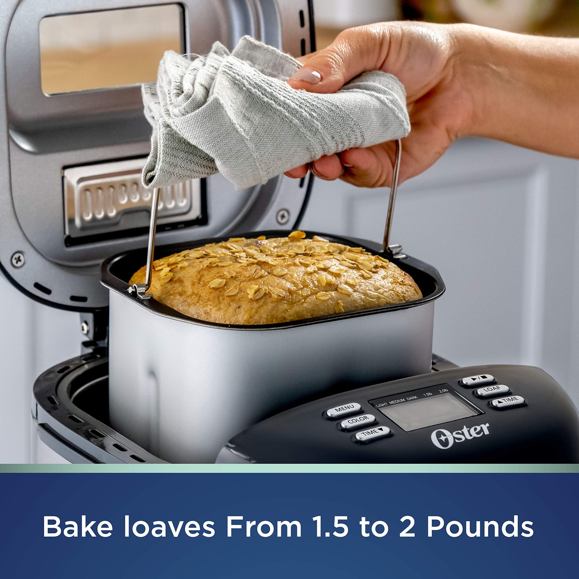 Máquina para Hacer Pan Oster Gris con ExpressBake Capacidad de 2 Libras