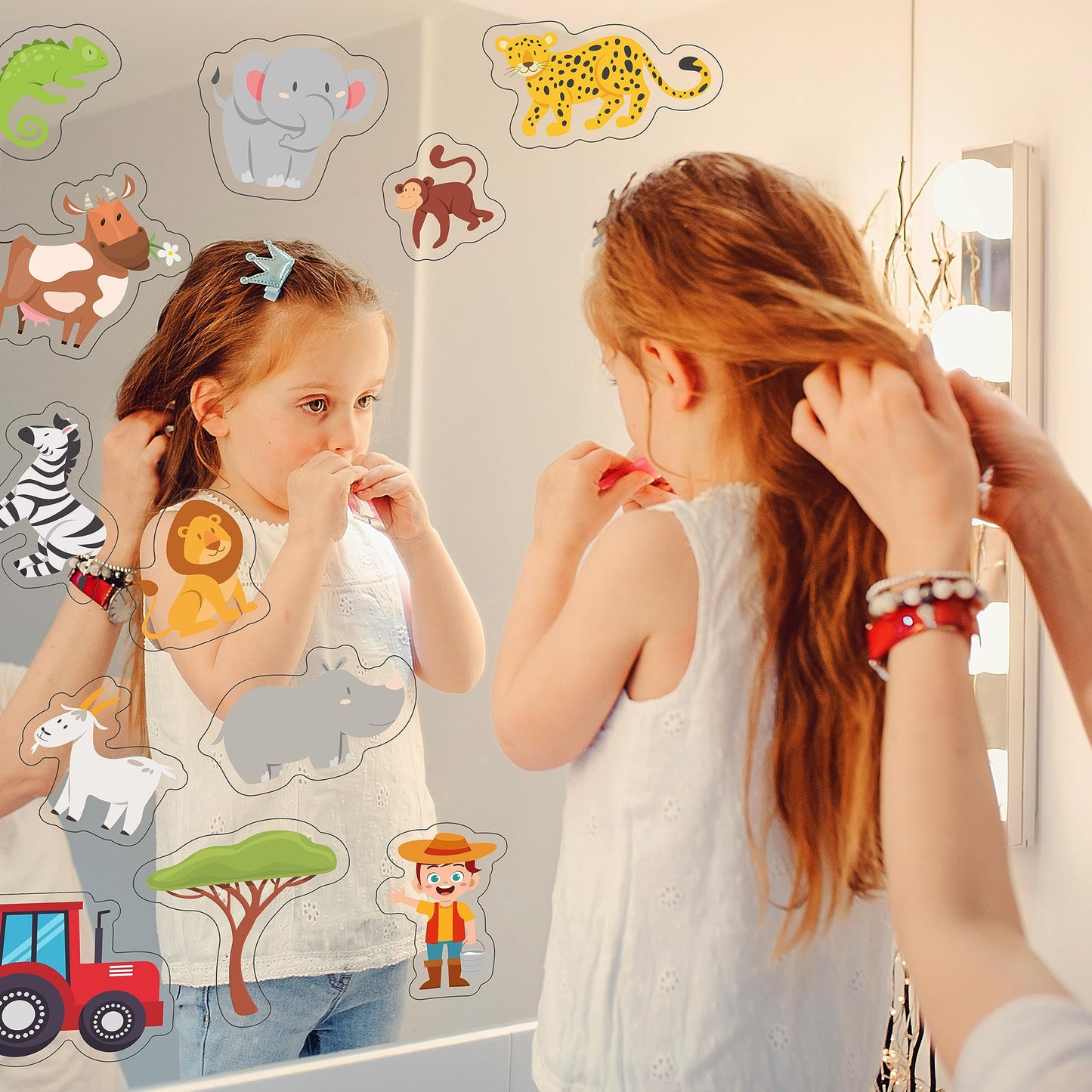 WALPLUS - Calcomanías de gel para ventana para niños pequeños, calcomanías de ventana, removibles, reutilizables, para cuarto de bebé, aula, suministros para fiestas, safari y animales de granja, 28