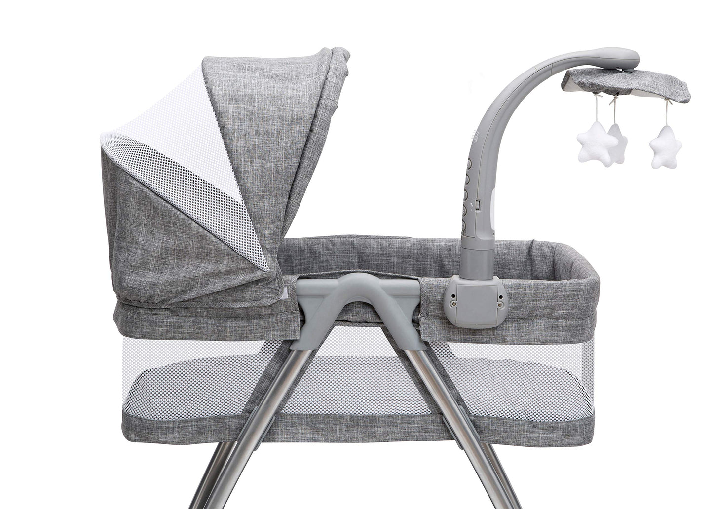 Cuna Portátil Simmons Kids Gris Tweed con Luz Nocturna y Estrellas Giratorias