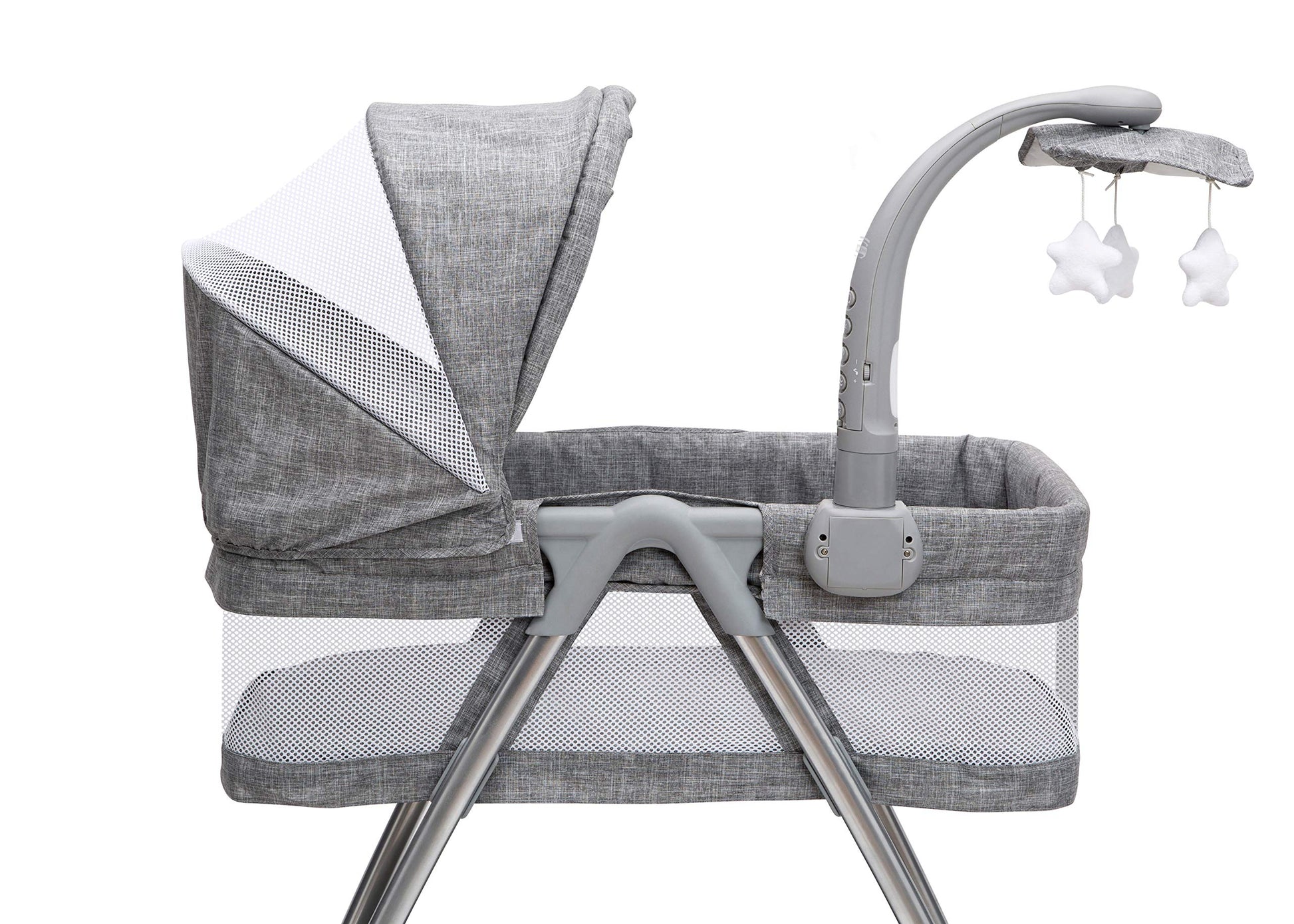 Cuna Portátil Simmons Kids Gris Tweed con Luz Nocturna y Estrellas Giratorias