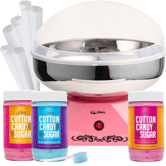 La máquina de algodón de caramelo Candery con tazón de acero inoxidable 2.0 y paquete de hilo dental, uso para usar hilo dental de azúcar para fiestas de cumpleaños, ferias – incluye 3 sabores de