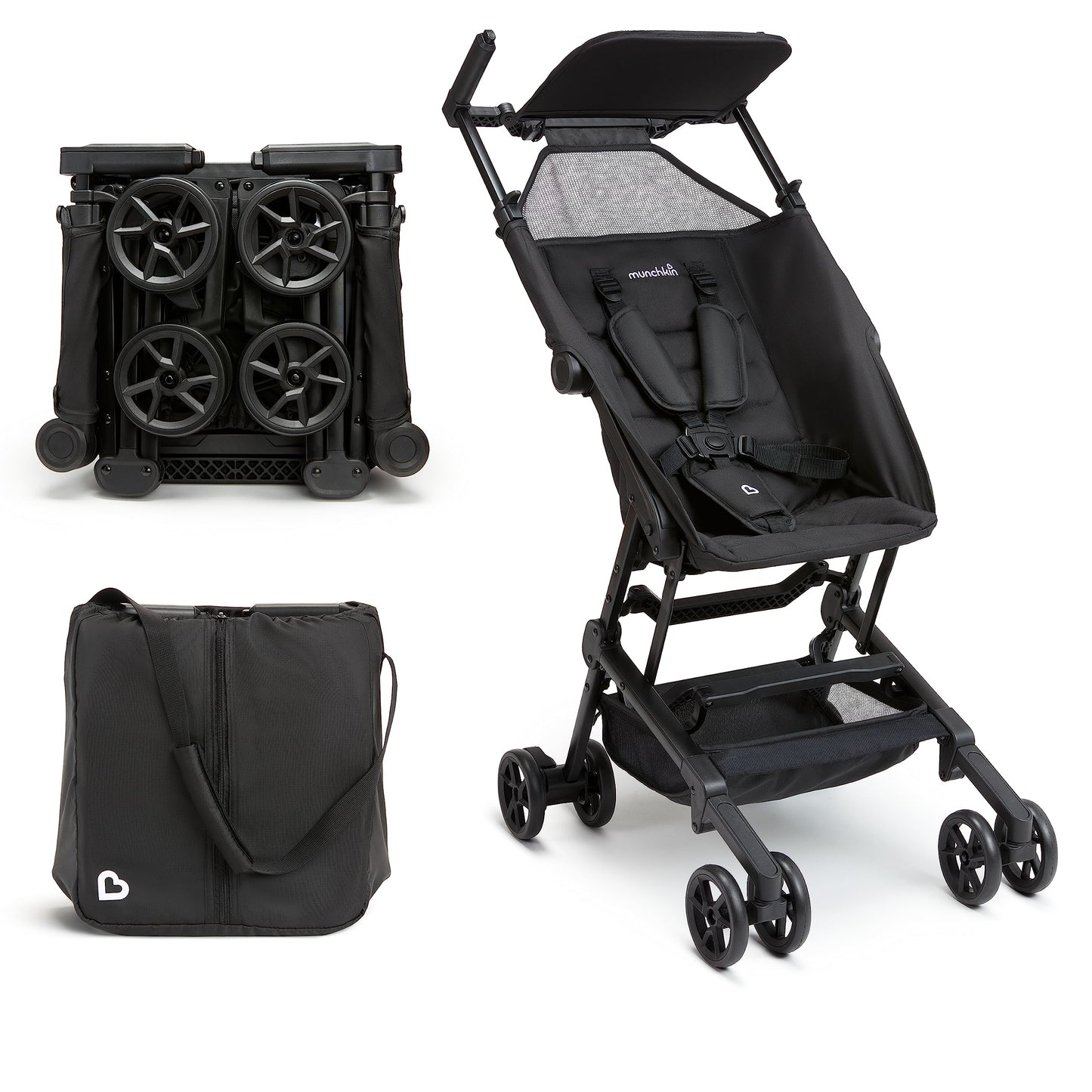 Carriola Munchkin Sparrow Negro Ultra Compacto Ligero para Bebés y Niños Pequeños