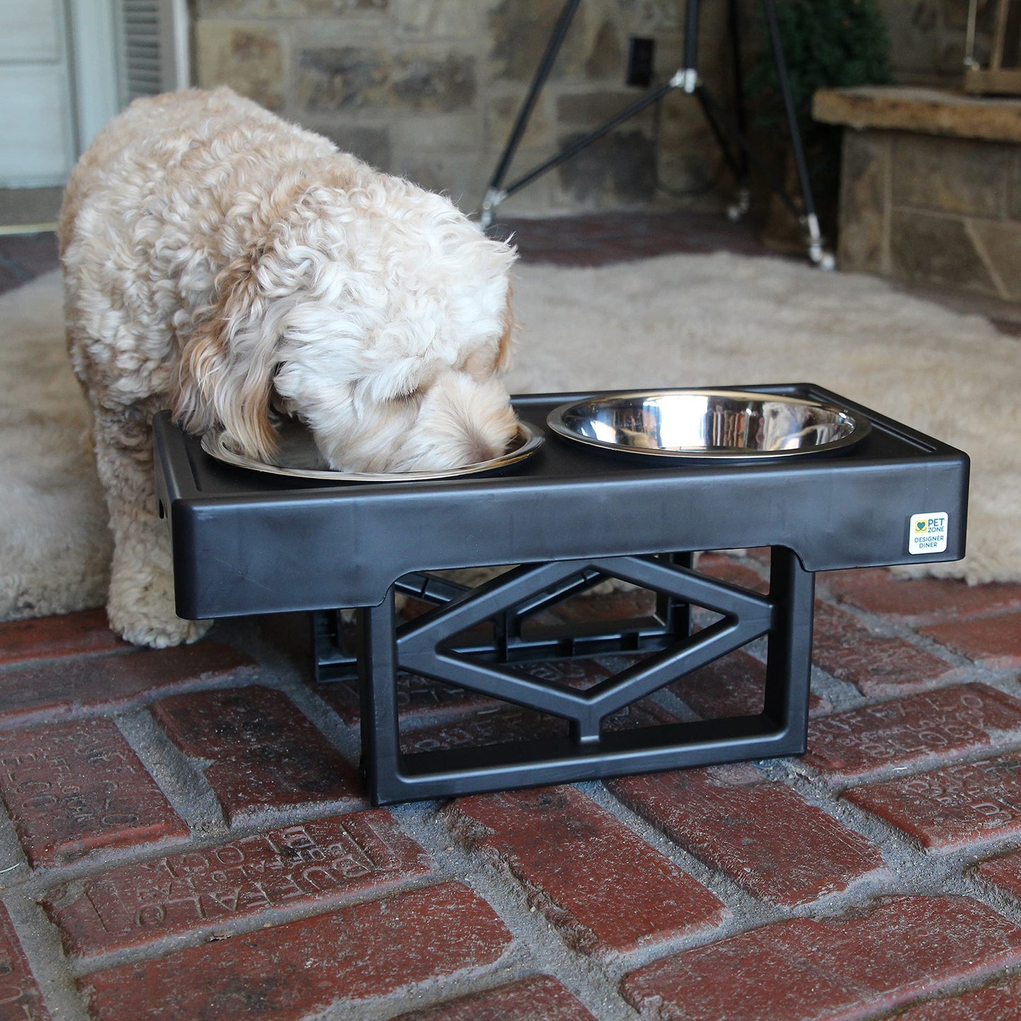 Cuencos Elevados Ajustables Pet Zone Negro con Doble Cuenco de Acero Inoxidable para Perros