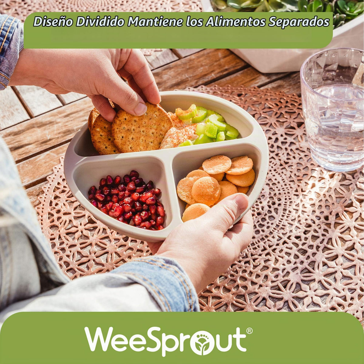 WeeSprout - Placas de succión con tapas para bebés y niños pequeños, 100% silicona, vajilla se mantiene en su lugar, diseño dividido para comedores exigentes, apto para microondas y lavaplatos