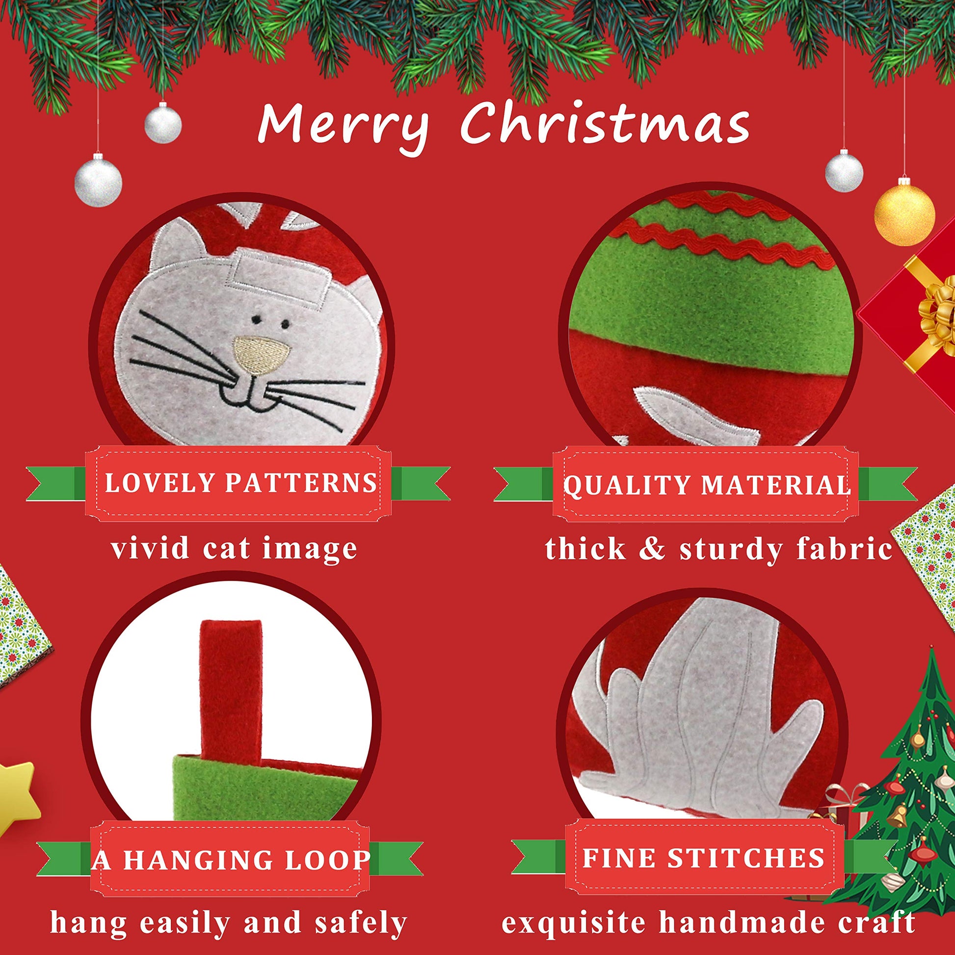 Calcetines de Navidad WEWILL Gato Bordado Mascotas 16 Pulgadas de Largo