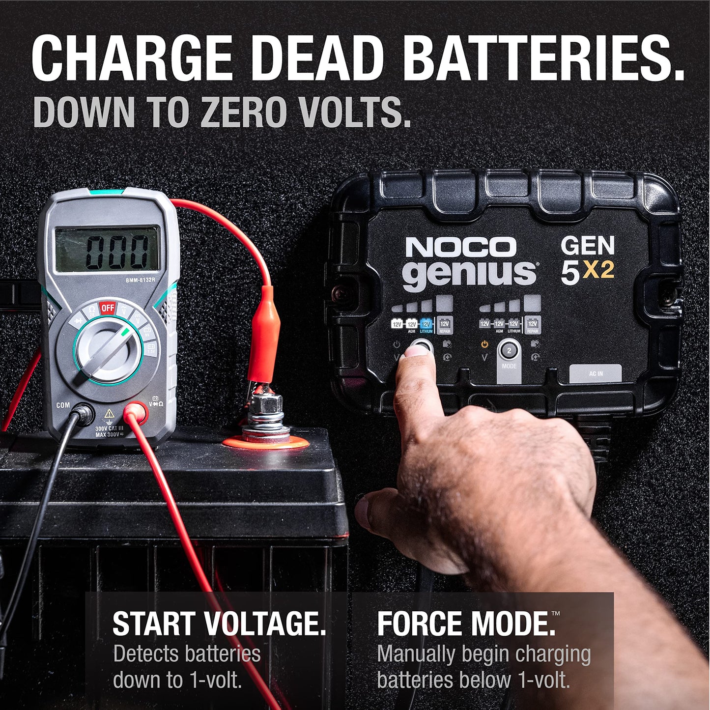 NOCO Genius GEN5X2, cargador de batería inteligente marino de 2 bancos, 10 A (5A/Banco), cargador de barco a bordo, impermeable de 12 V, mantenedor de batería y desulfador para baterías AGM, litio (LiFePO4) y ciclo profundo