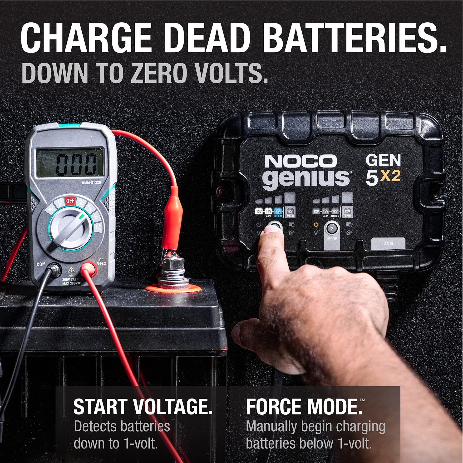 NOCO Genius GEN5X2, cargador de batería inteligente marino de 2 bancos, 10 A (5A/Banco), cargador de barco a bordo, impermeable de 12 V, mantenedor de batería y desulfador para baterías AGM, litio (LiFePO4) y ciclo profundo