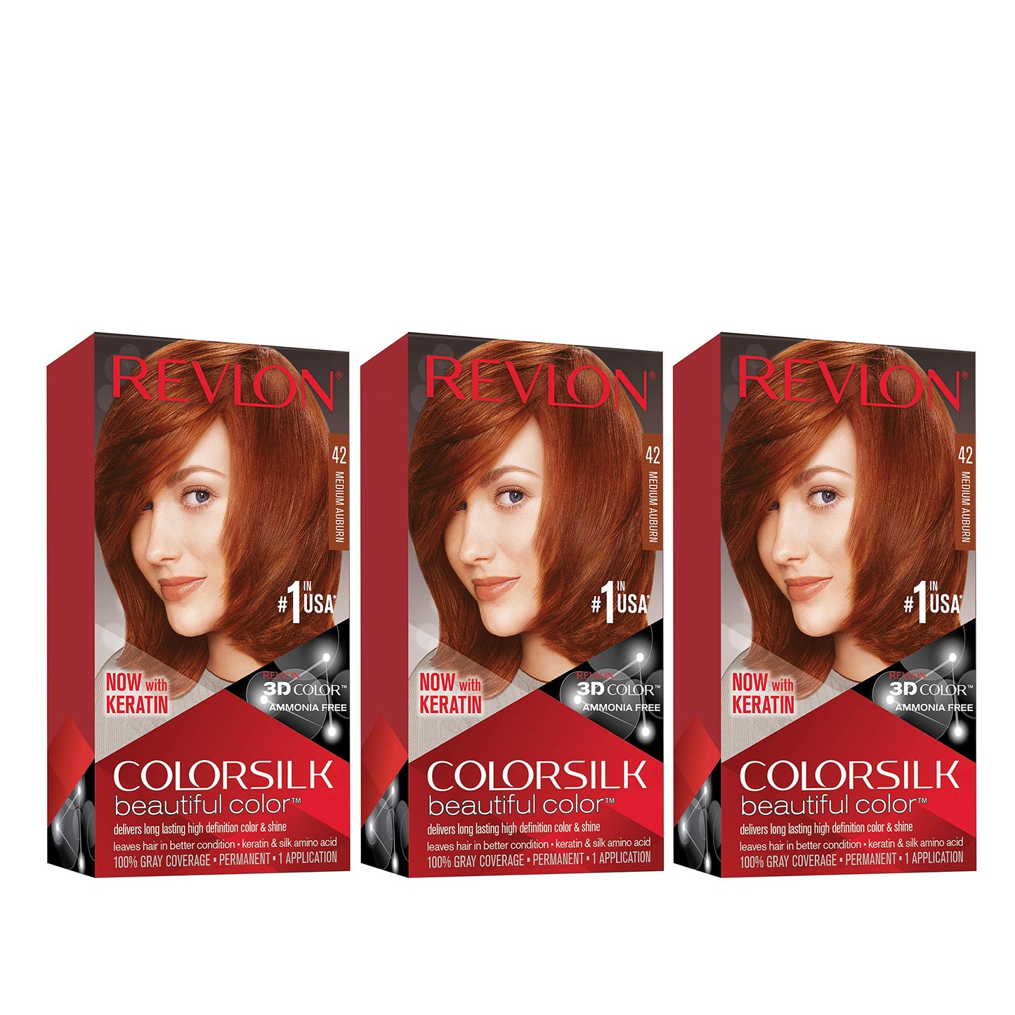 Revlon Colorsilk Beautiful Color, Medium Auburn, 3 Count