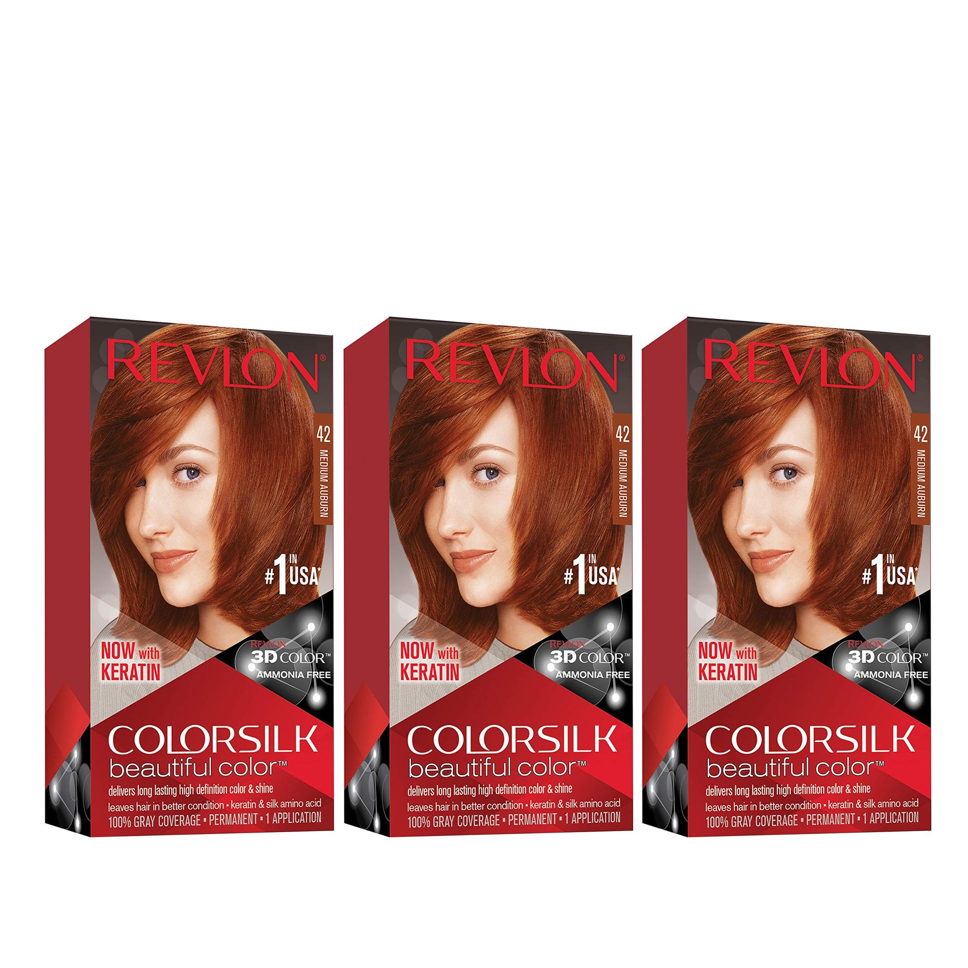Revlon Colorsilk Beautiful Color, Medium Auburn, 3 Count