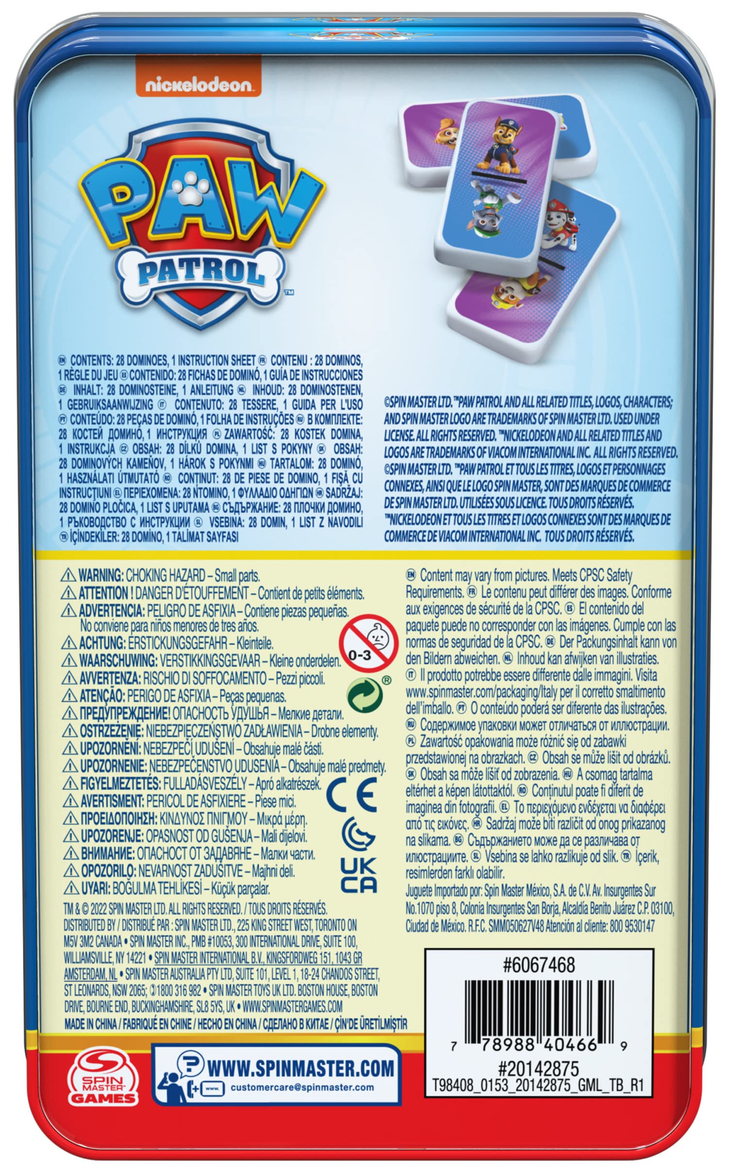Cardinal, Juego de dominó de la Patrulla Canina de Spin Master Games, Juegos para niños de 2 a 4 Jugadores en miniestuche portátil, Juguetes de la Patrulla Canina para niños a Partir de 4 años