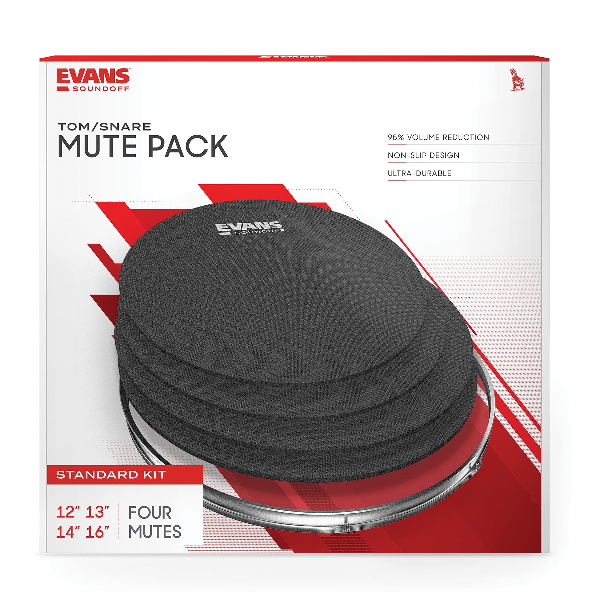 EVANS Sound Off Silenciadores de Batería Tom/Tarola Standard Kit 12", 13", 14", 16" Paquete de 4