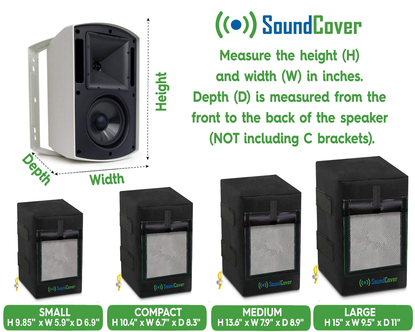 Dos cubiertas de altavoces negras impermeables 600D para altavoces montados en soporte C – Compatible con Yamaha NS-AW294, Polk Atrium 6, Bose 251 (dimensiones máximas: 13.5 pulgadas de alto x 7.9
