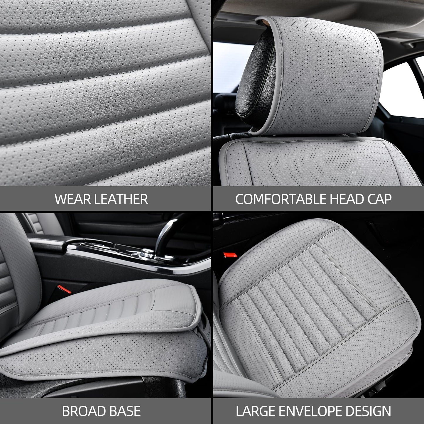 Sunny Color 2 Fundas de Asiento de Coche, Protectores de Lujo Universales Antideslizantes para Asiento Delantero del Conductor, Piel Sintética (Gris)