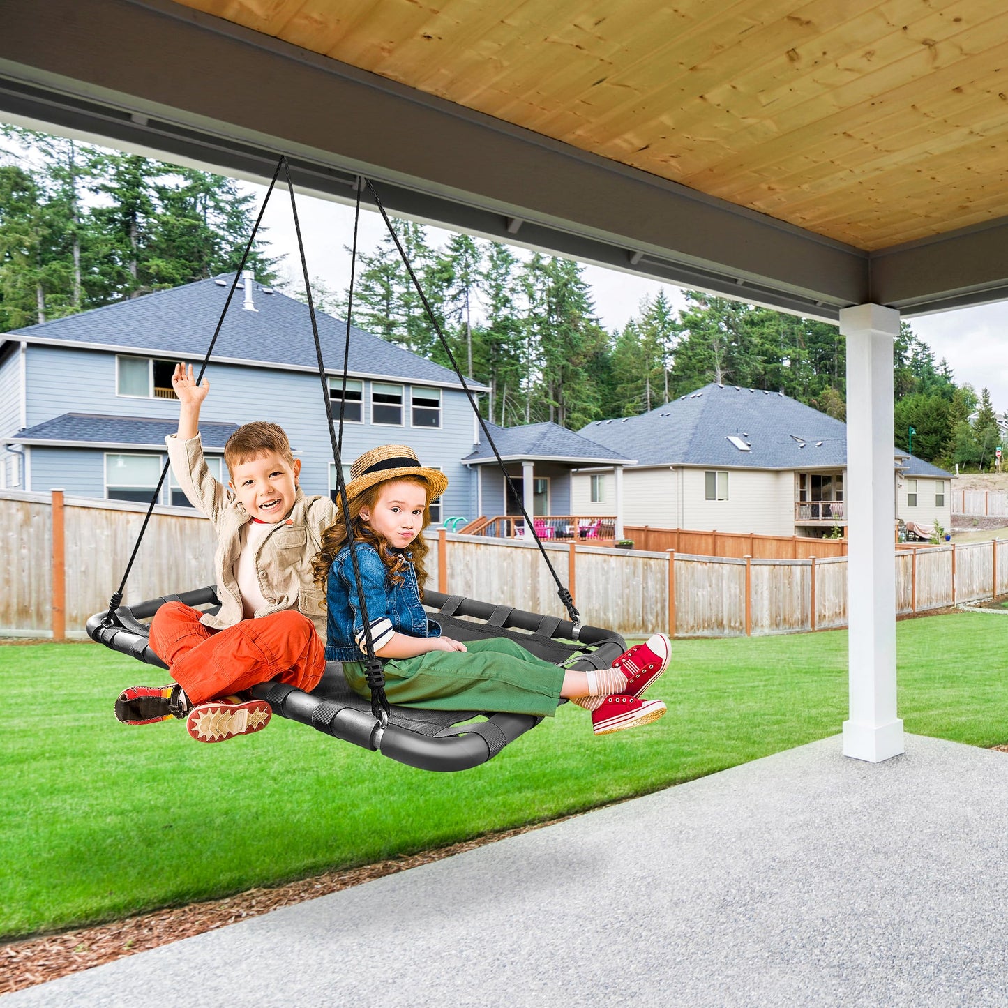 Columpio Rectangular Sorbus Negro para Árbol y Parque Infantil con Accesorios Incluidos para Niños