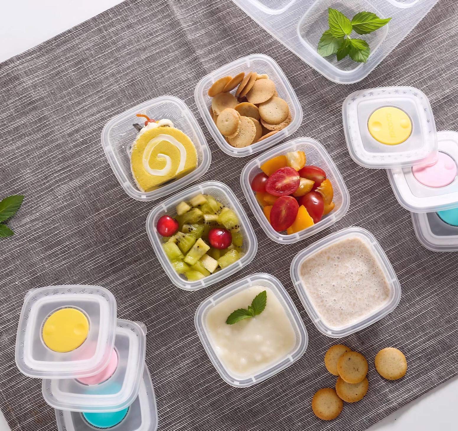 PandaEar - Contenedor de almacenamiento de plástico con tapas, 12 unidades, sin BPA, apto para congelador y lavaplatos para niños
