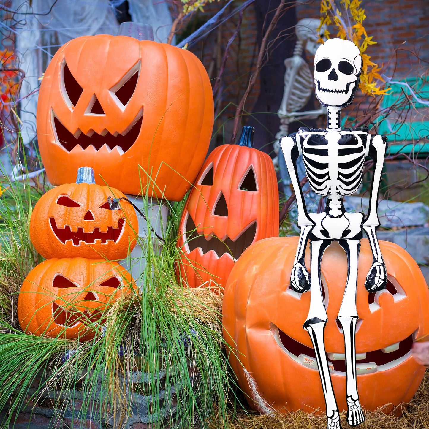 ArtCreativity - Decoración inflable de esqueleto de Halloween de tamaño real (6 pies de altura), bonita y espeluznante decoración del hogar | para uso en interiores y exteriores | Suministros de