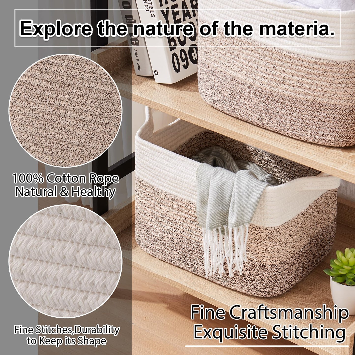 OIAHOMY Cesta de almacenamiento, cestas tejidas para almacenamiento, cesta de cuerda de algodón para juguetes, cestas de toalla para baño, paquete de 3, amarillo degradado