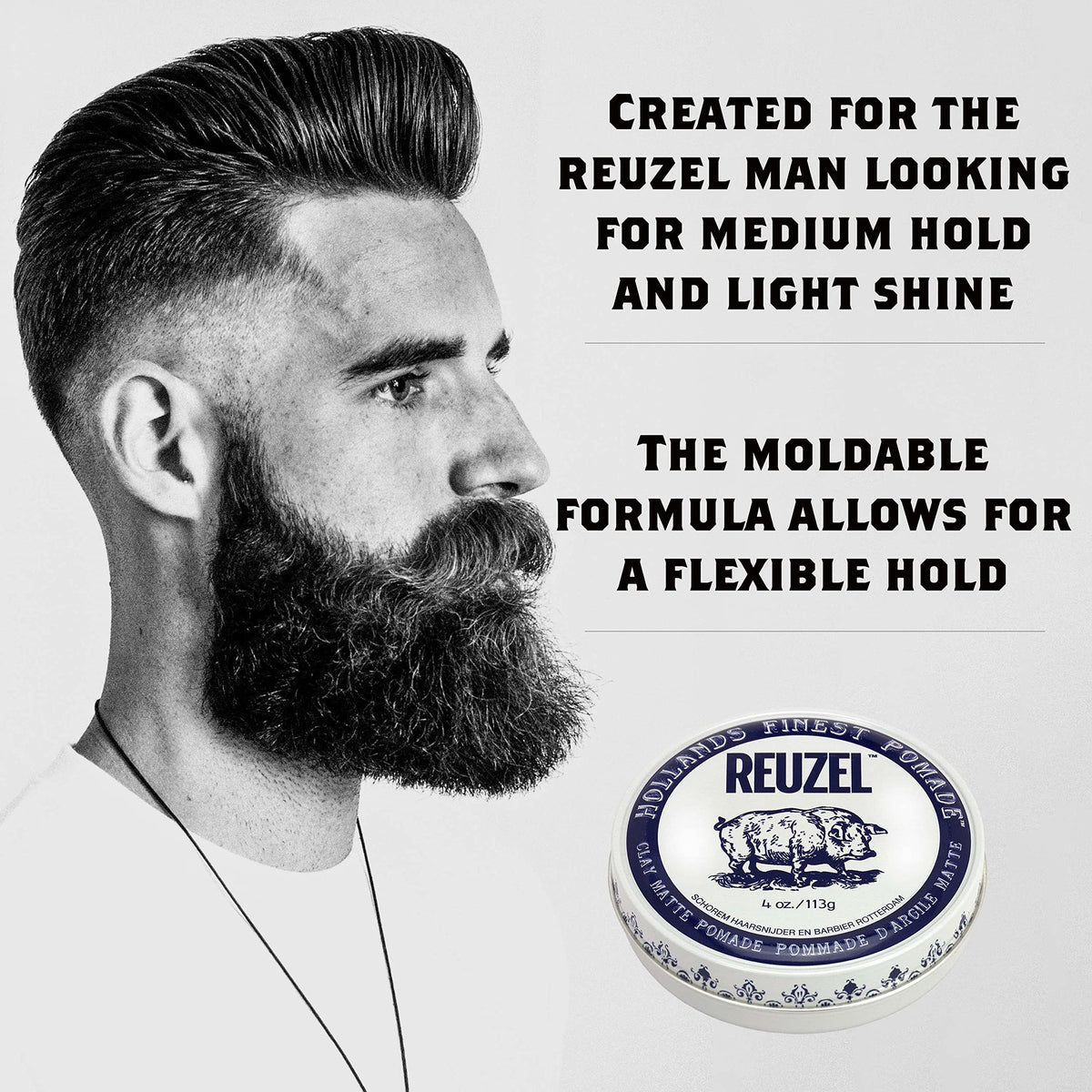 Reuzel Pomada de arcilla mate - Fórmula concentrada de cera para hombre con fijación natural y orgánica - Producto vegano que da volumen y define sencillo de poner y quitar - Fragancia original - 113g