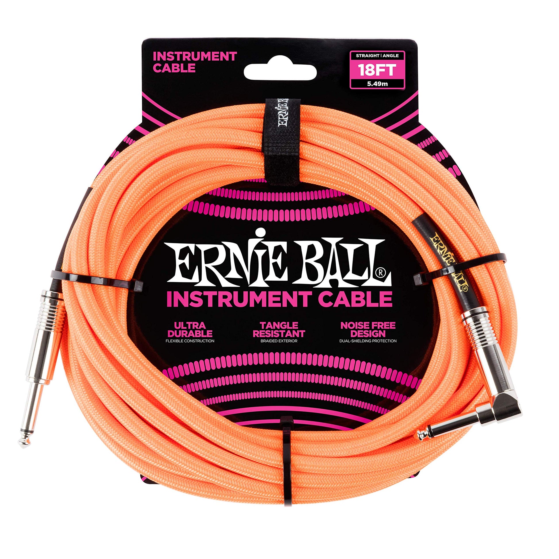 Cable Trenzado para Instrumentos Ernie Ball Naranja Neón 5,4 m Recto Acodado