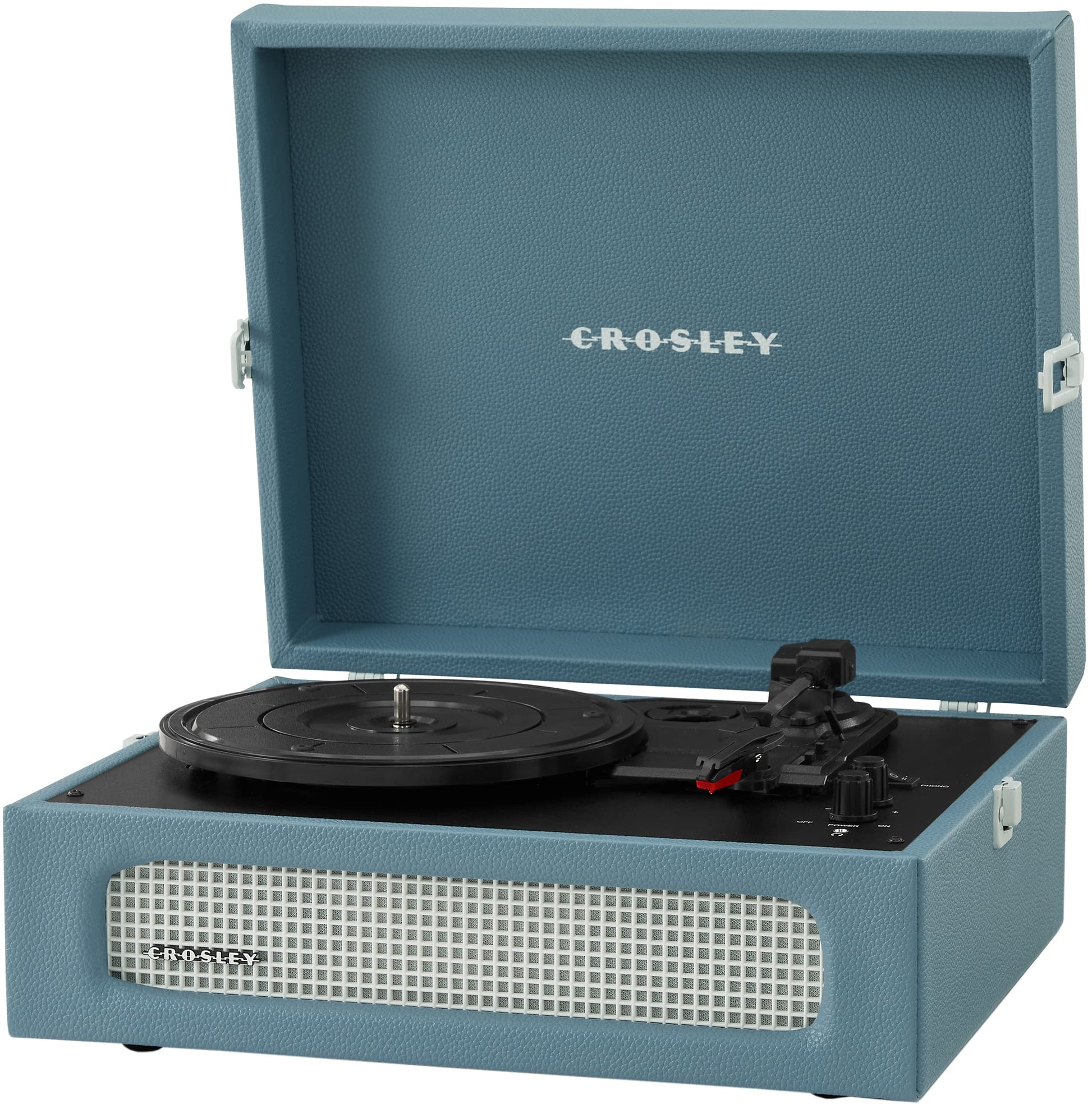 Crosley CR8017B-WB Voyager Vintage Portable Turntable with Bluetooth in/out and Built-in Speakers, Washed Blue