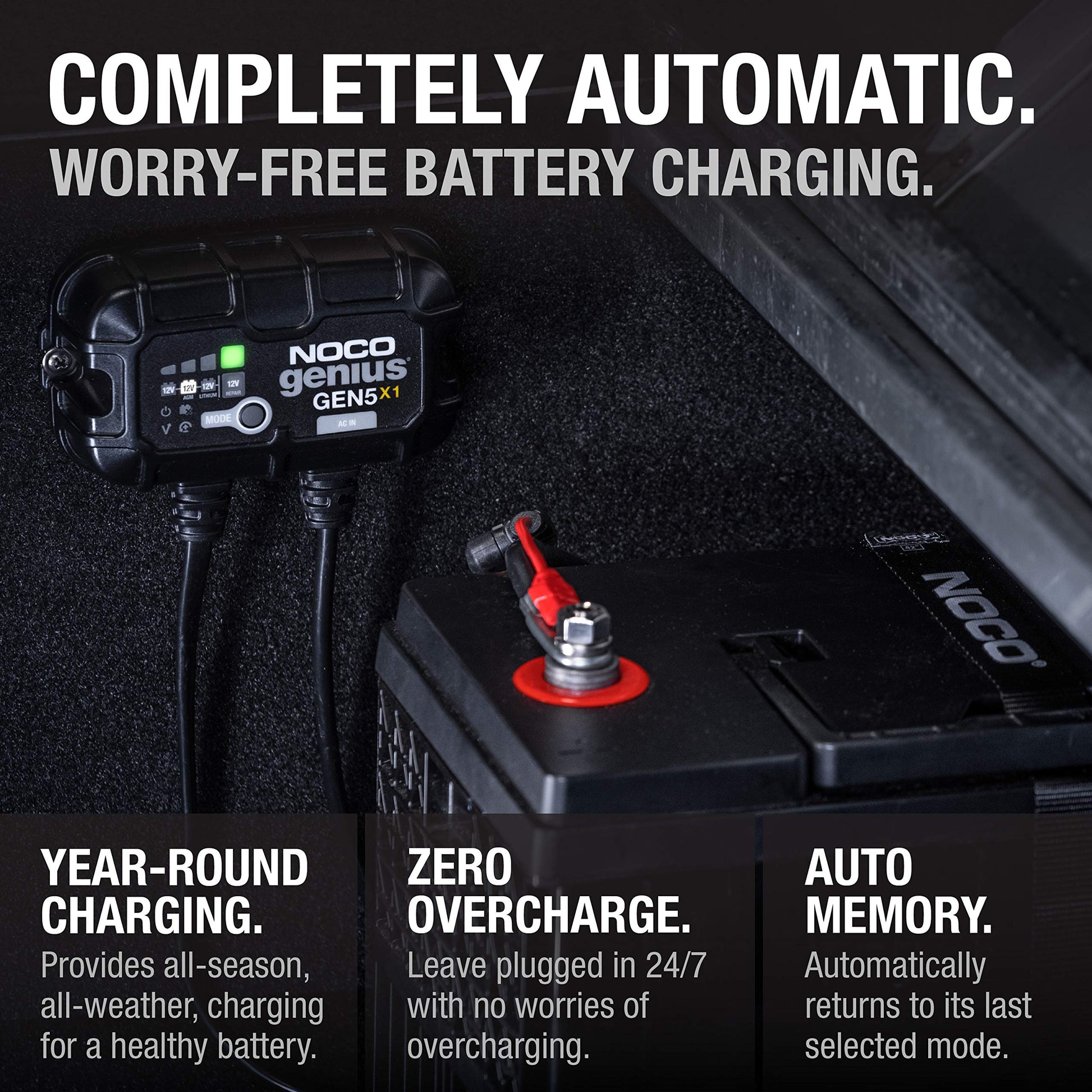 NOCO Genius GEN5X1: Cargador de batería Integrado de 1 Banco, 5 A, 5 A por Banco, Cargador Marino Impermeable de 12 V con protección contra sobrecarga y compensación de Temperatura, para baterías de