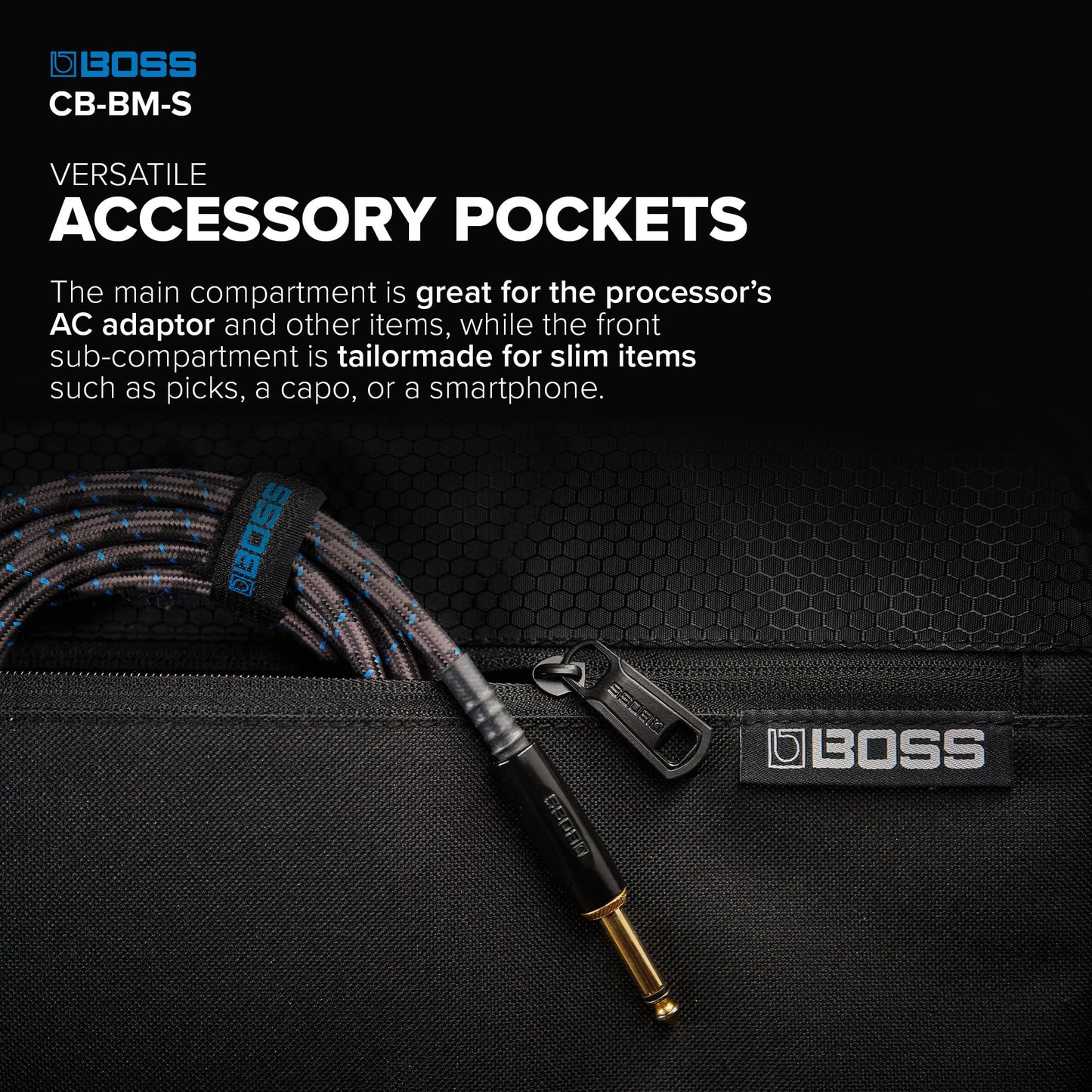 BOSS CB-BM-S | Compact Multi-Effects Case | Compatible with BOSS GX-10, GT-1 & GT-1B | Lightweight & Durable | Thick Internal Padding | Adjustable Shoulder Strap | Versatile Accessory Pockets