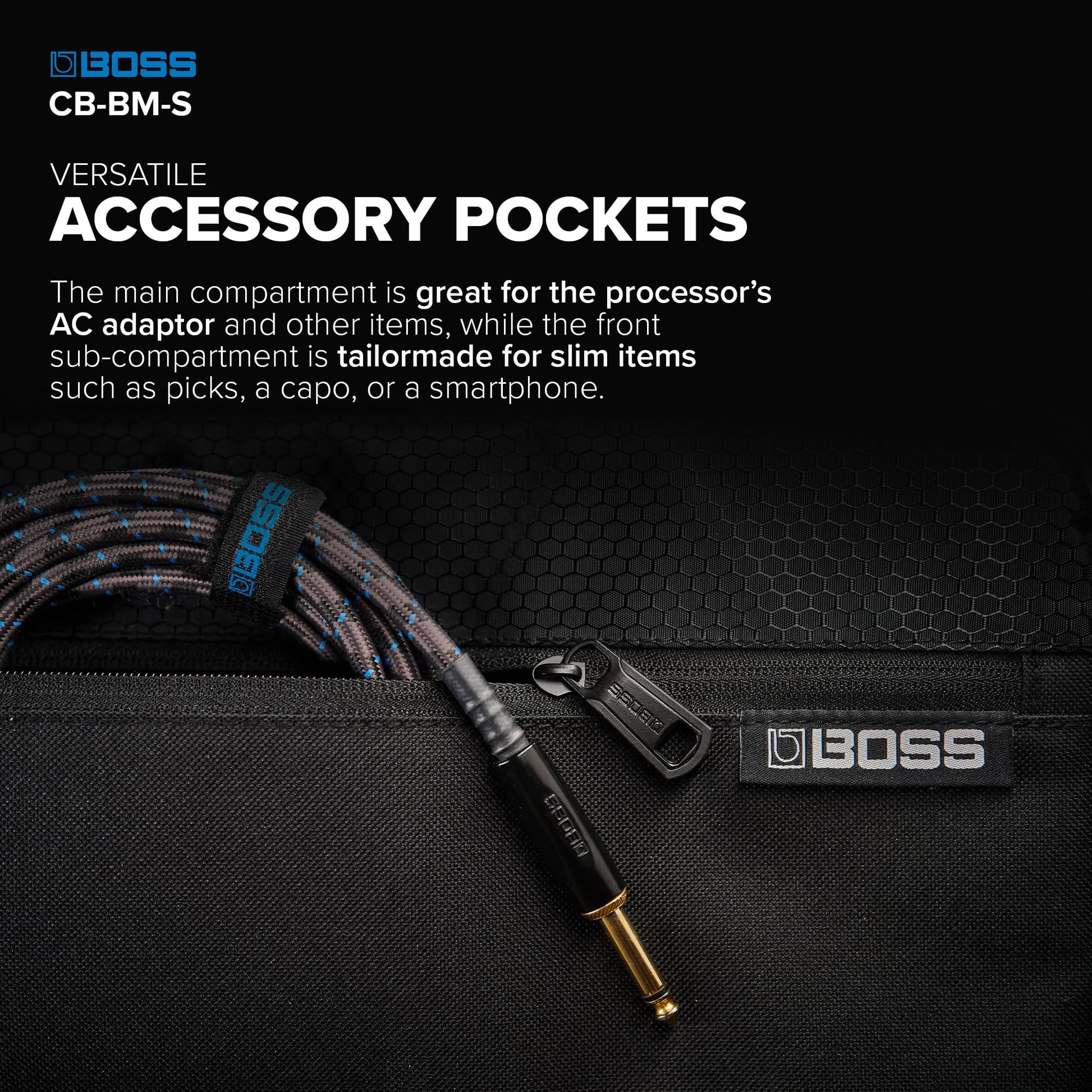 BOSS CB-BM-S | Compact Multi-Effects Case | Compatible with BOSS GX-10, GT-1 & GT-1B | Lightweight & Durable | Thick Internal Padding | Adjustable Shoulder Strap | Versatile Accessory Pockets