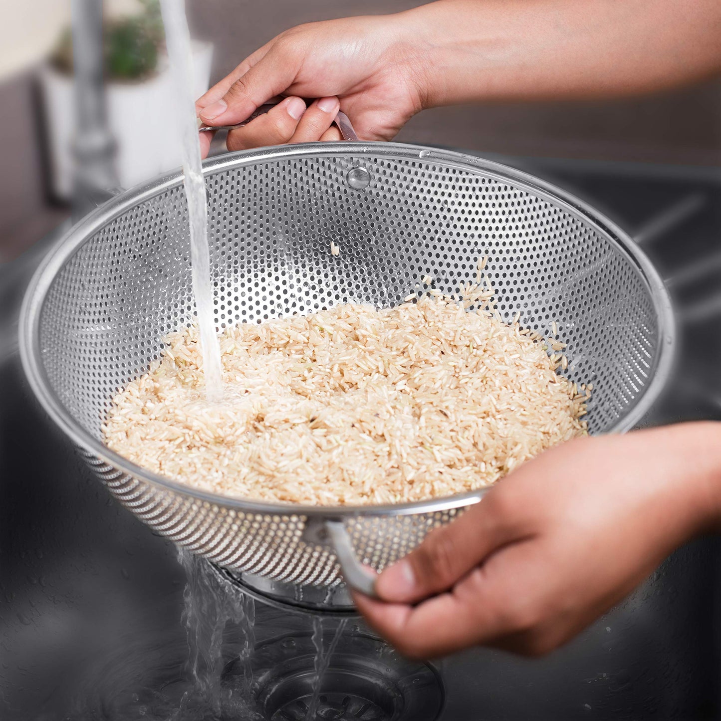 LiveFresh Stainless Steel Micro-perforated 5-Quart Colander - Professional Strainer with Heavy Duty Handles and Self-draining Solid Ring Base - SAVE 50+% by LiveFresh