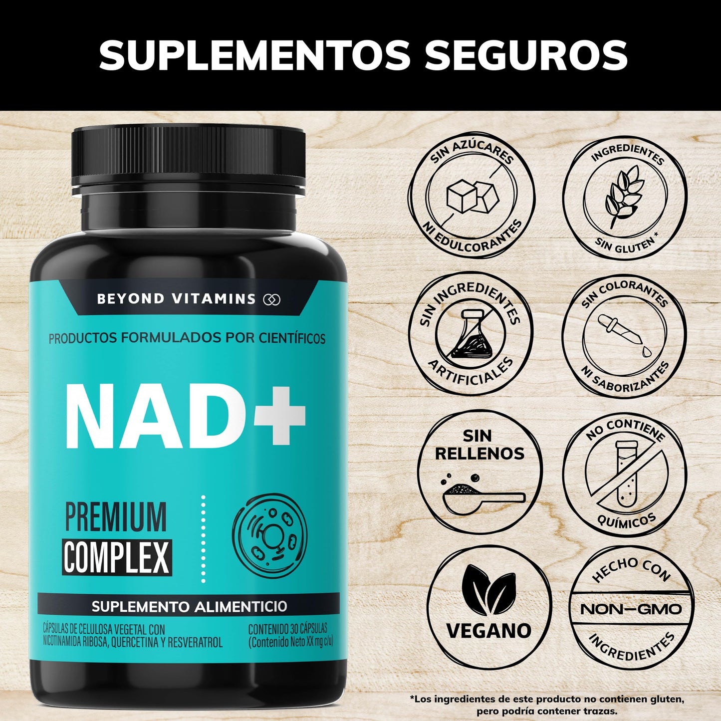Suplementos NAD+ Nicotinamida Ribosa Beyond Vitamins con Resveratrol y Quercetina