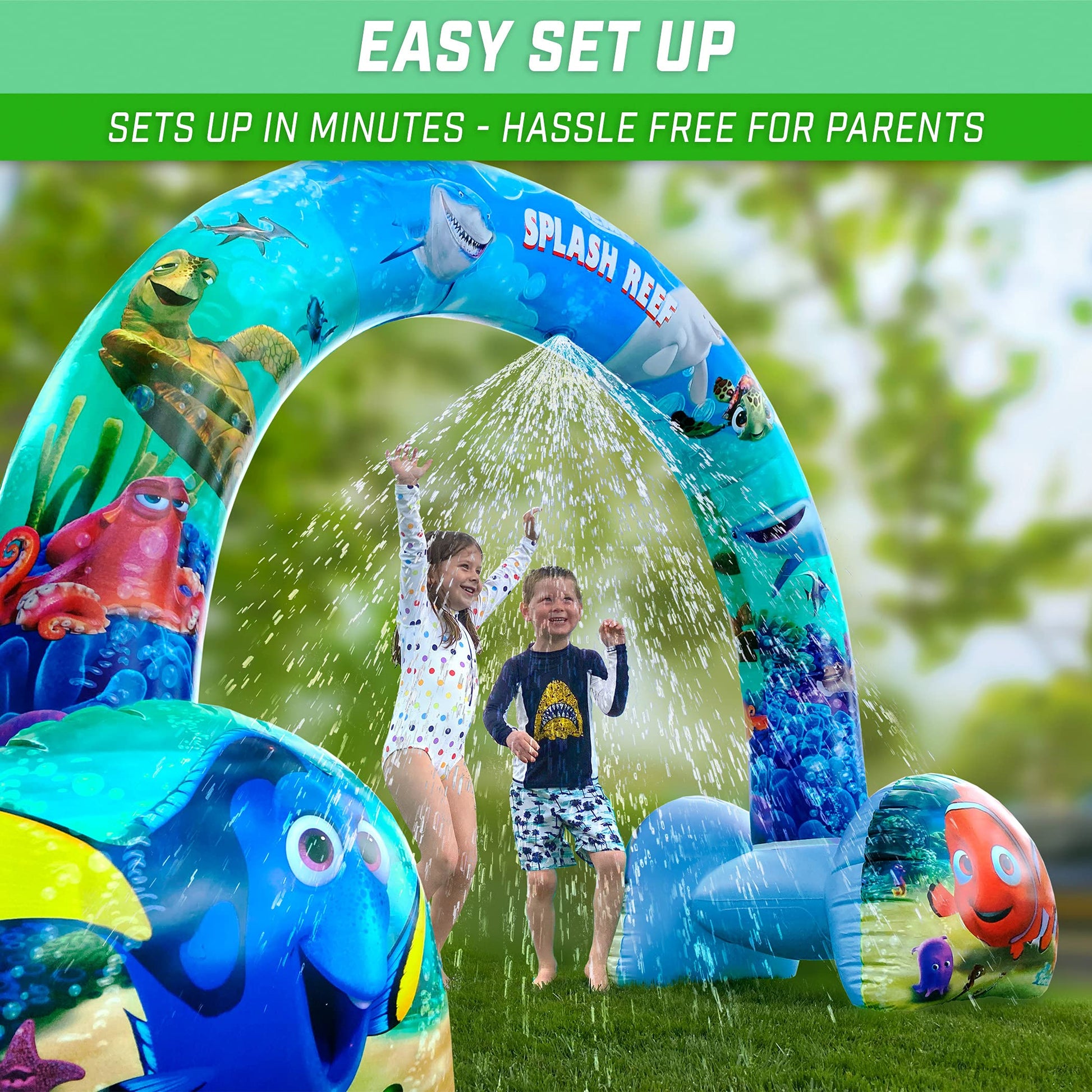 GoFloats Disney - Rociador Inflable para niños - Elige Entre Coches, congelados y Encontrar a Nemo