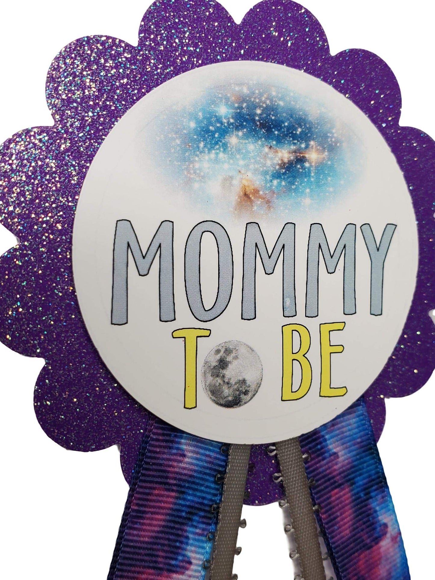 2 pines de botón Mommy & Daddy to Be Galaxy Baby Shower It's a Girl Boy para que los padres usen, color morado con purpurina