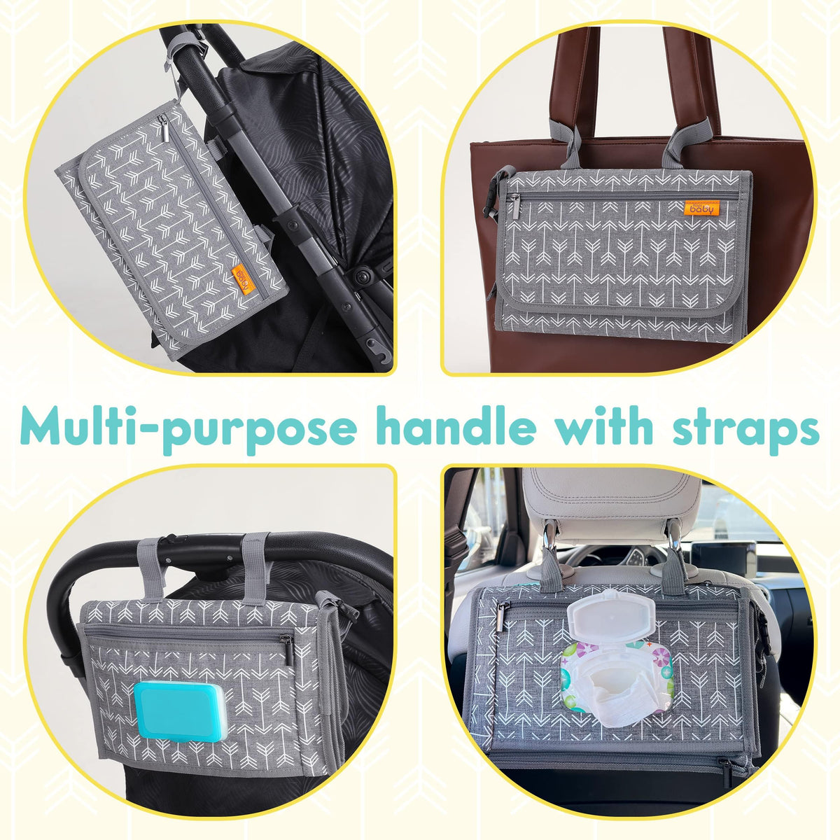 Kopi Baby - Cambiador de pañales portátil para bebé, bolsa de viaje con bolsillo para toallitas, tapete cambiador portátil de diseño inteligente, kit de estación de viaje para bebés, regalo para niñas