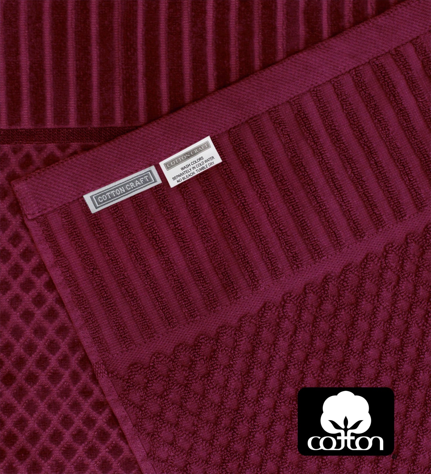 Cotton CRAFT - Paquete de 24 paños – 100% algodón – Toallas faciales de 12 x 12 pulgadas, suaves absorbentes, varios colores para baño, cara, gimnasio, spa, viajes