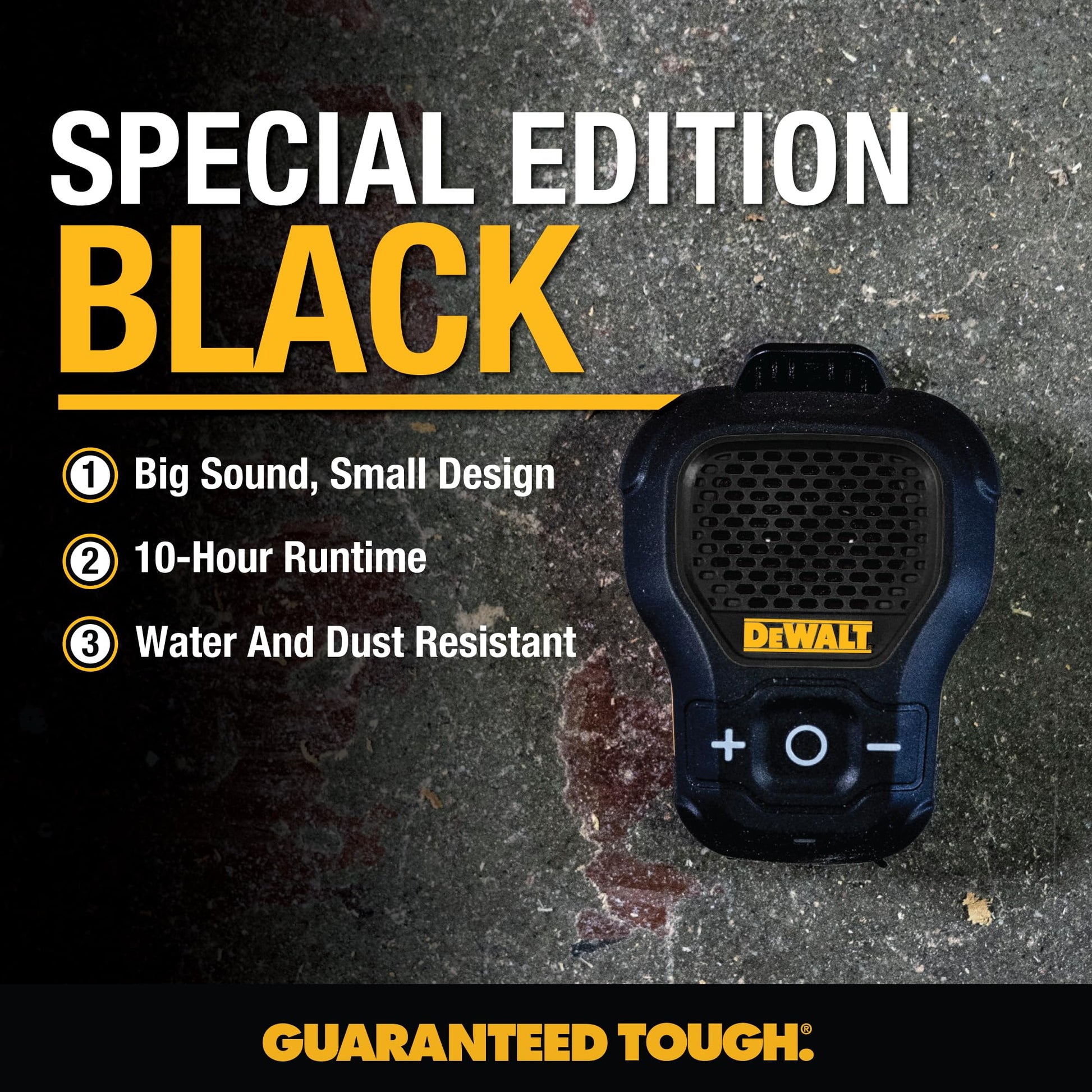 DEWALT Altavoz Portátil Bluetooth - Altavoz inalámbrico Bluetooth con Clip magnético (Negro)