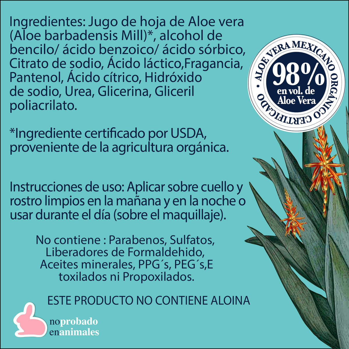 Hidrosuero Facial 98% Aloe Vera Orgánico - Hidratante Facial sin Aceite para Todo Tipo de Piel