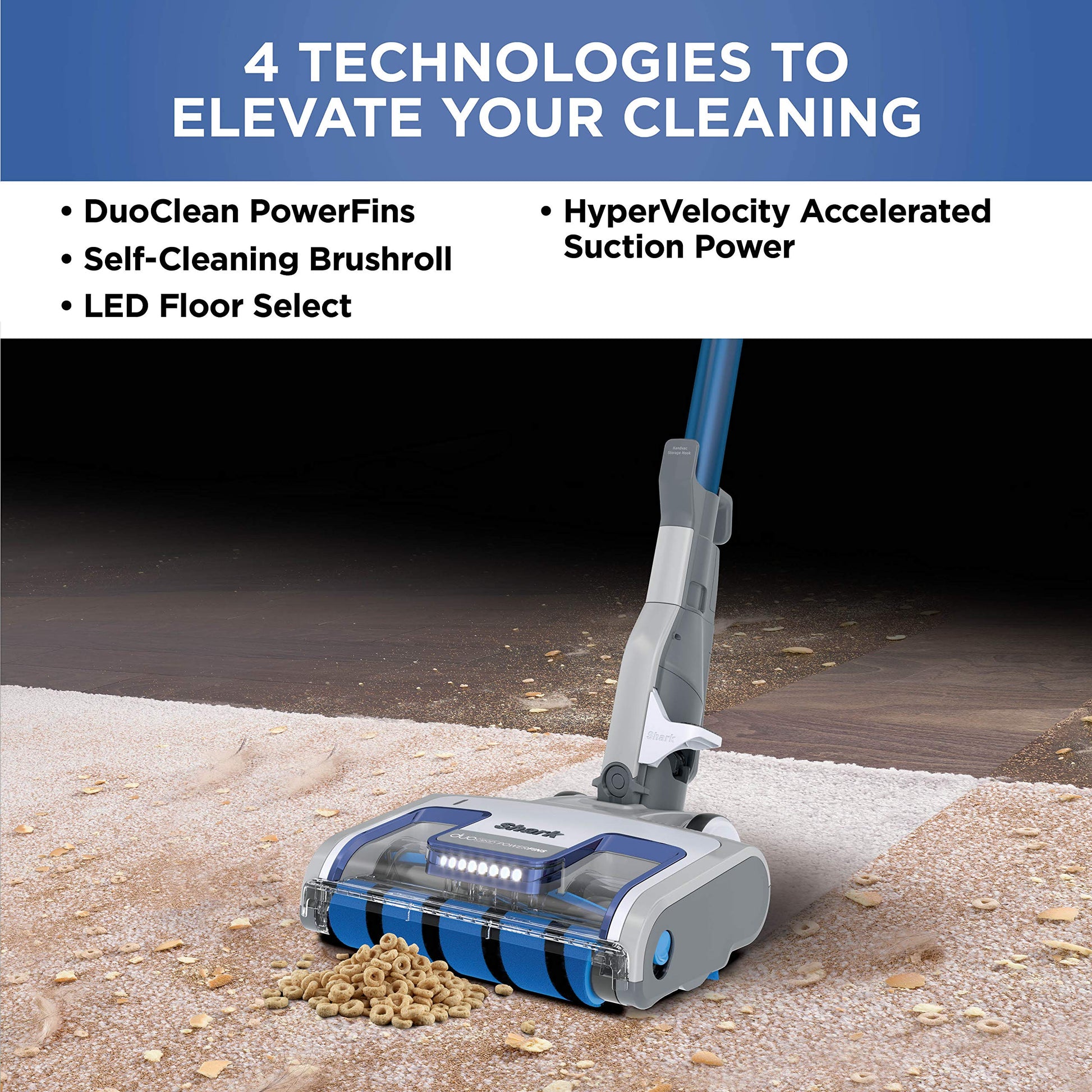 Shark HZ2002 Vertex con cable UltraLight DuoClean PowerFins Stick Vacío con cepillo de limpieza automático extraíble de mano, capacidad de taza de 0,32 cuartos secos, herramienta de hendidura, polvo y cepillo de alimentación para mascotas.