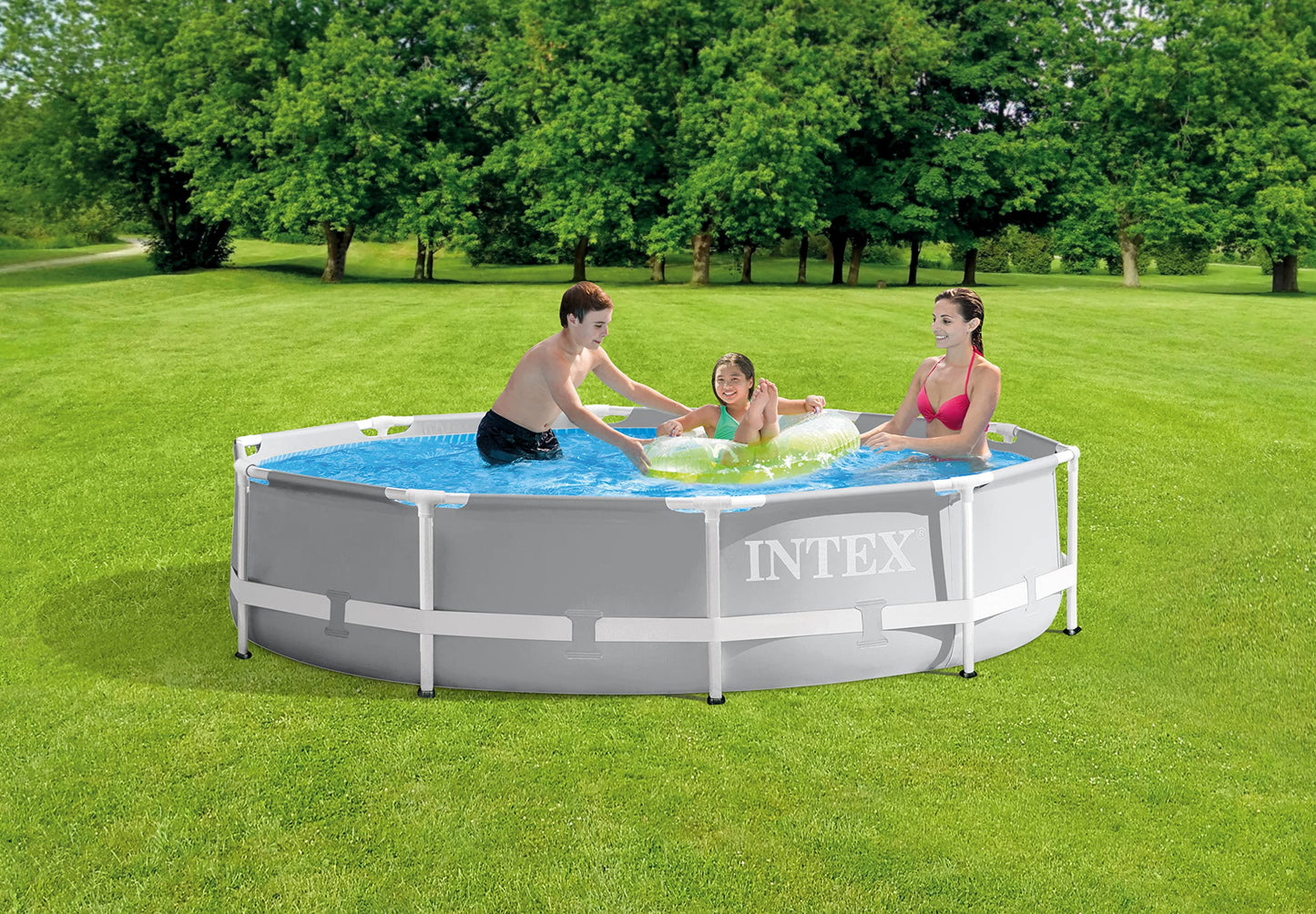 Intex 26701EH - Juego de piscina sobre el piso con marco de prisma premium, 10 pies x 30 pulgadas, incluye bomba de filtro de cartucho de 330 GPH, superresistente, resistente a las perforaciones,