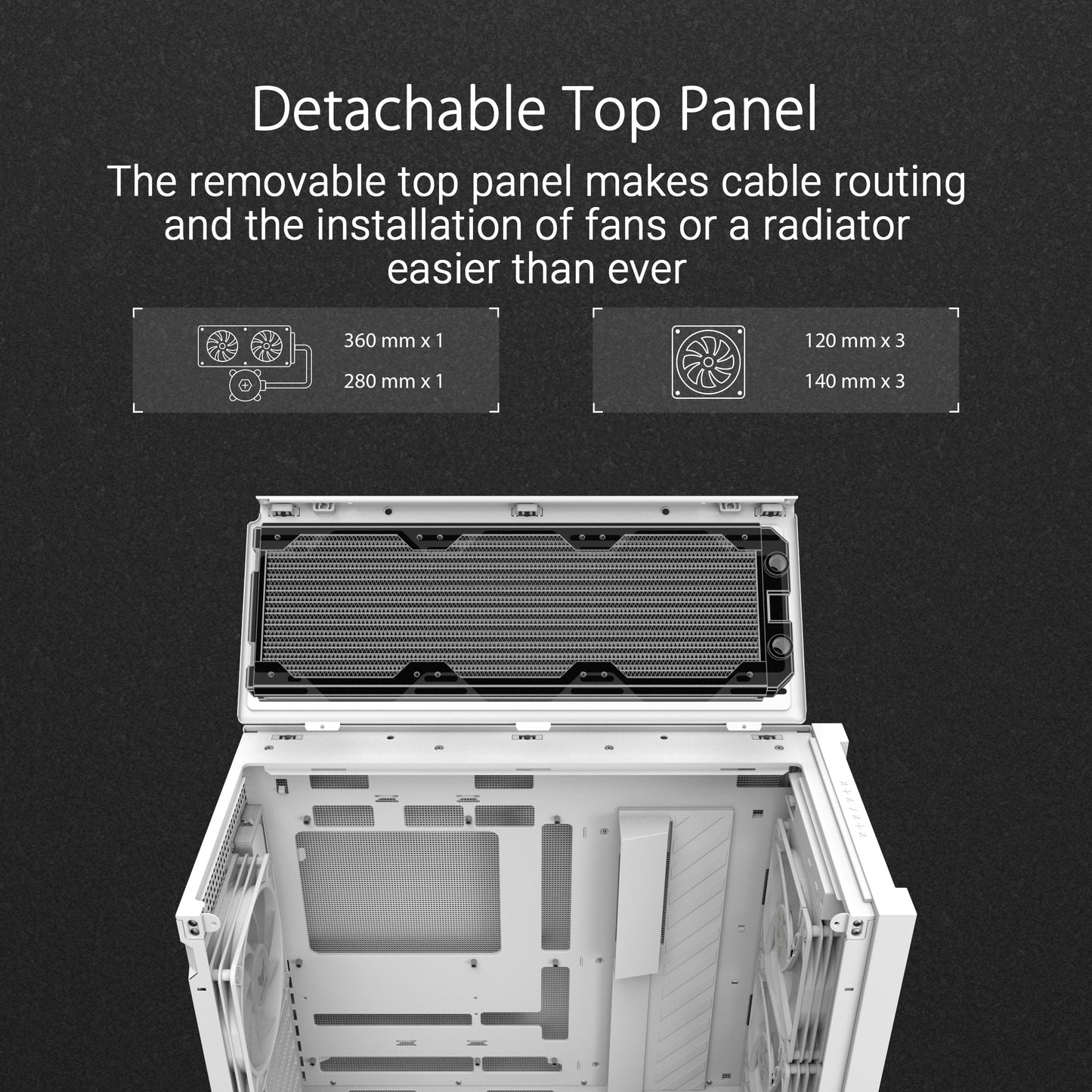 ASUS TUF Gaming GT302 ARGB White Edition ATX - Carcasa de Torre Media, Cuatro Ventiladores ARGB de 140 x 28 mm para Flujo de Aire y presión estática, Panel Intercambiable, Panel Superior Desmontable,