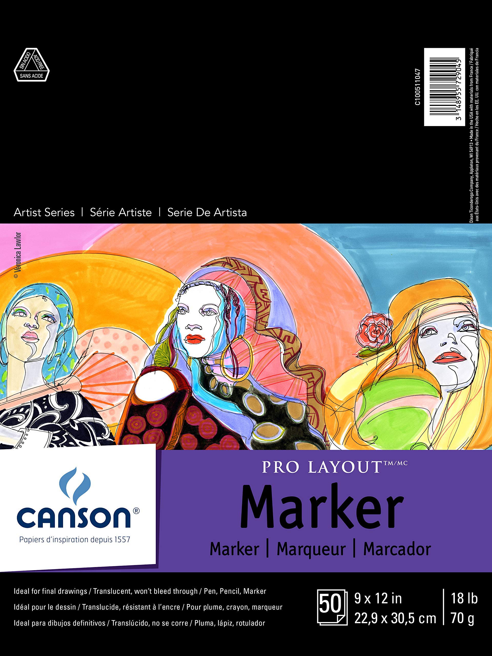 Canson Artist Series Pro Layout Bloc para Marcador, 0, Blanco, 9" x 12" (23 cm x 30 cm), 1