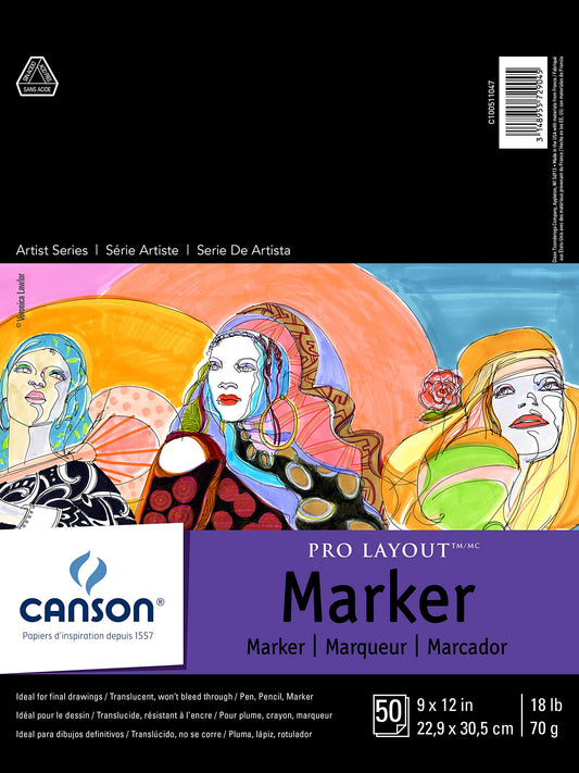 Canson Artist Series Pro Layout Bloc para Marcador, 0, Blanco, 9" x 12" (23 cm x 30 cm), 1